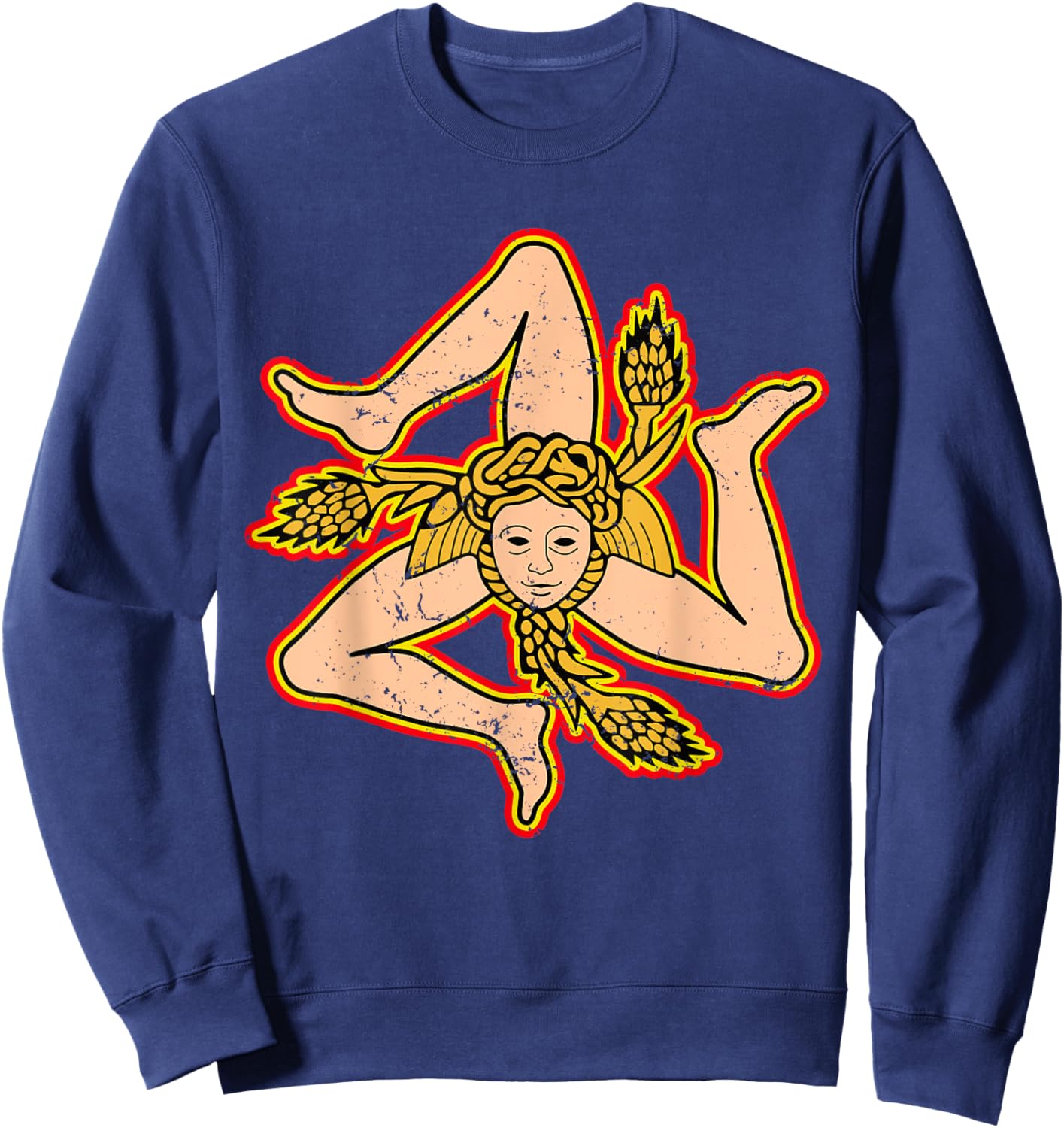 Sicily Trinacria Sicilia Flag Sicilian Roots Grunge Sweatshirt - Sweatshirt | Navy