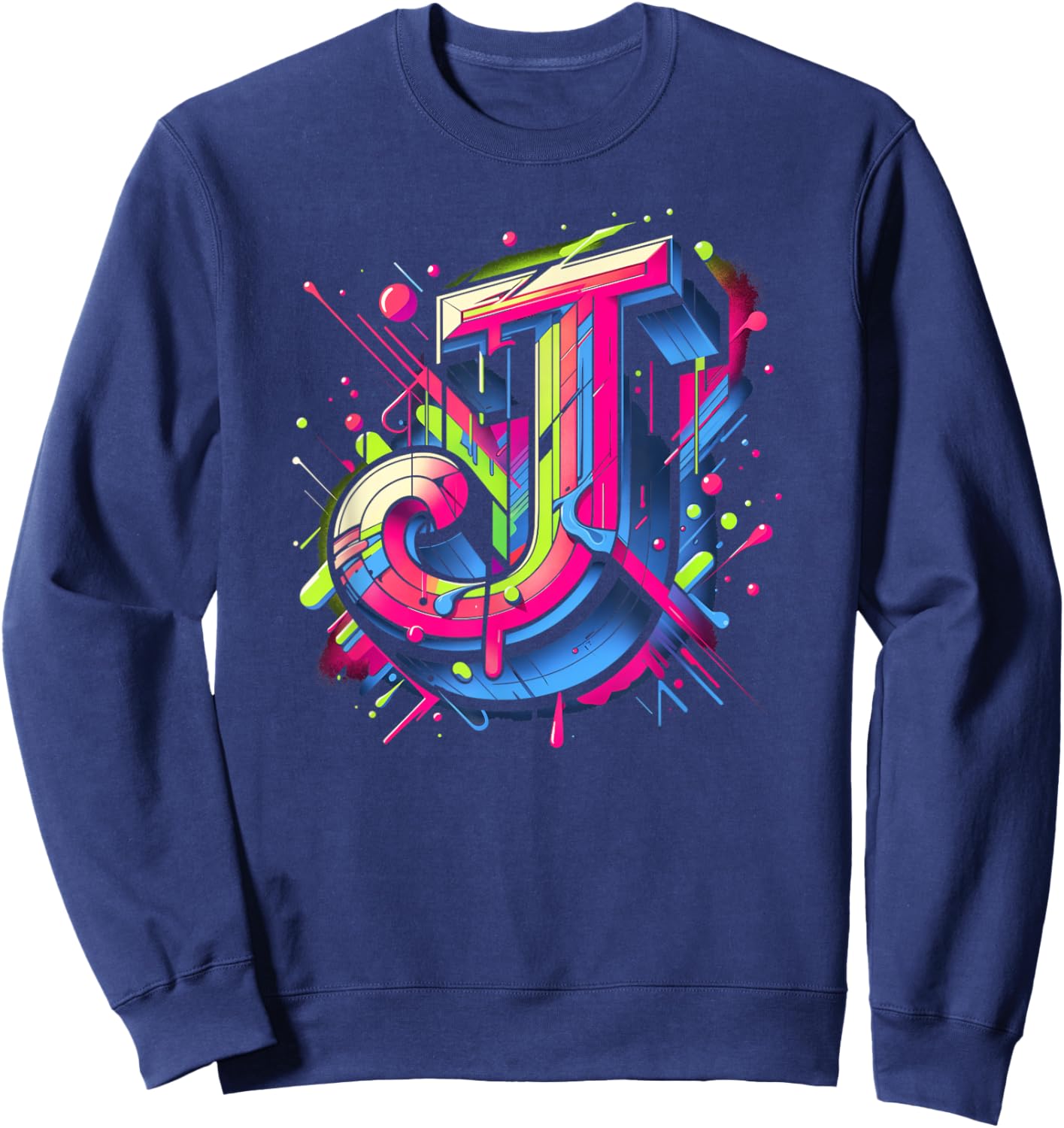 Initial Name Letter J Alphabet In Graffiti Art Style Sweatshirt - Sweatshirt | Navy