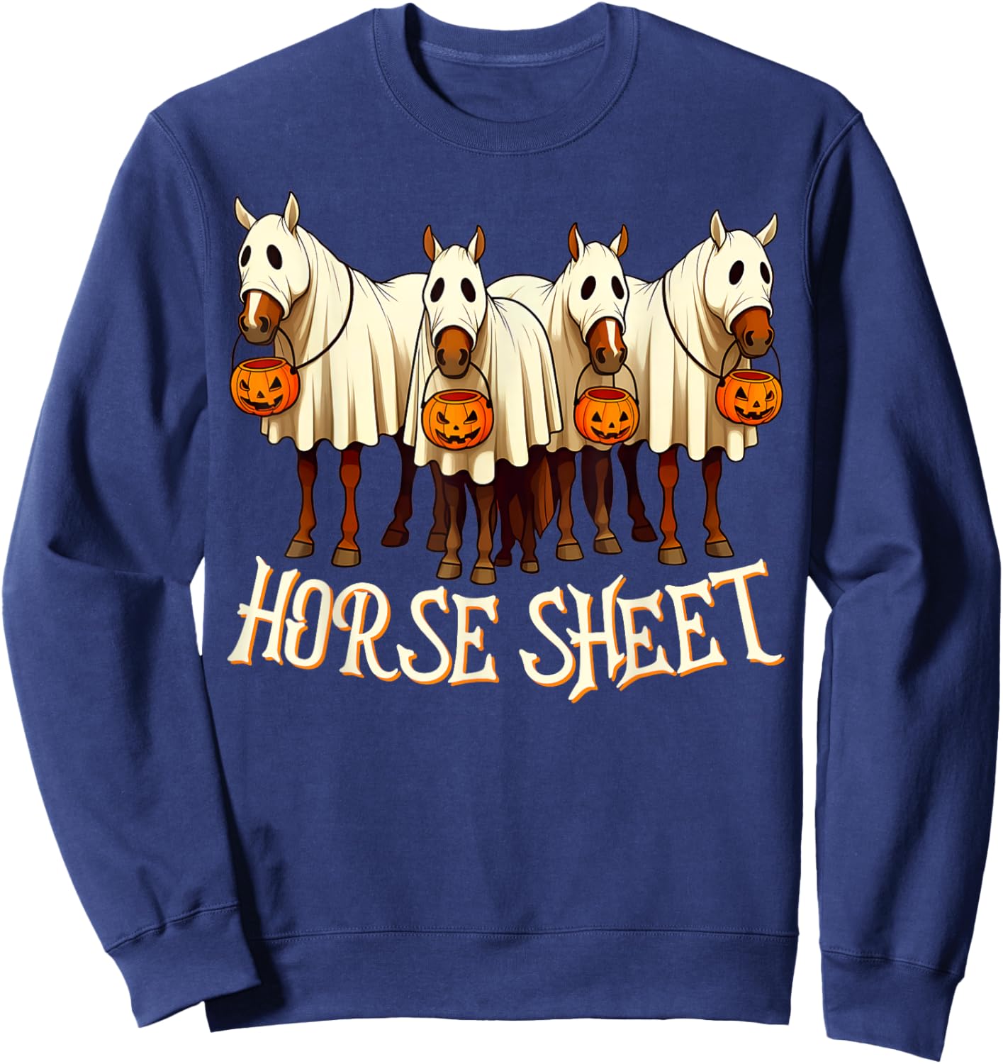 Cute Horse Sheet Ghost Horse Spooky Season Halloween Costume Sweatshirt - Sweatshirt | Navy