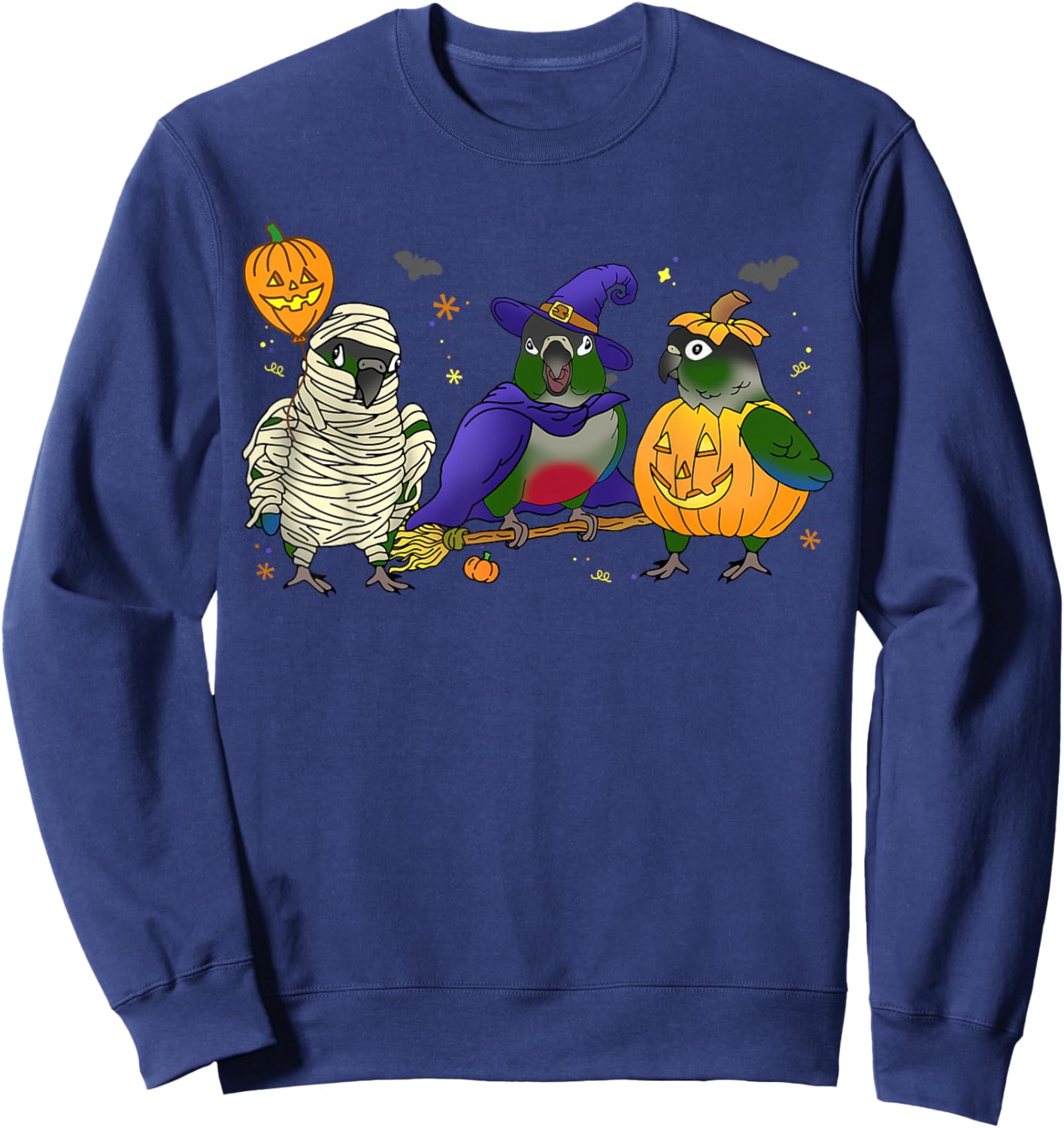 Halloween parrot Green Cheek Conure Pumpkin Mummy Witch Birb Sweatshirt - Sweatshirt | Navy