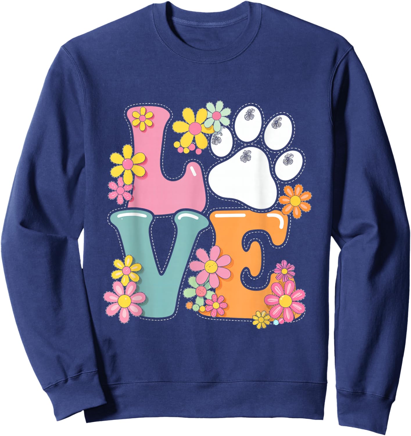 Love Flowers Paw Print Animal Pet Love Kids Women Sweatshirt - Sweatshirt | Navy