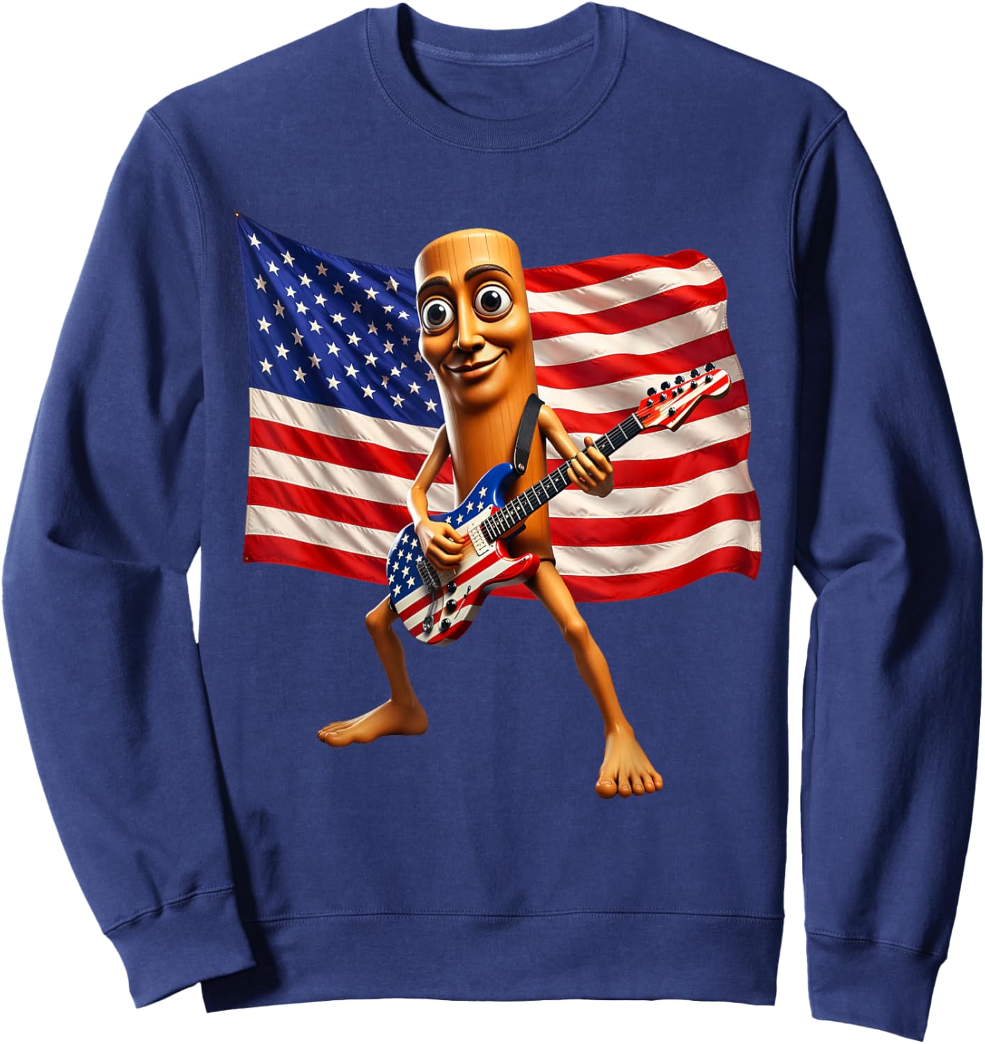 Brainrot 4th July US Flag America Tung Sahur Electric Guitar Sweatshirt - Sweatshirt | Navy