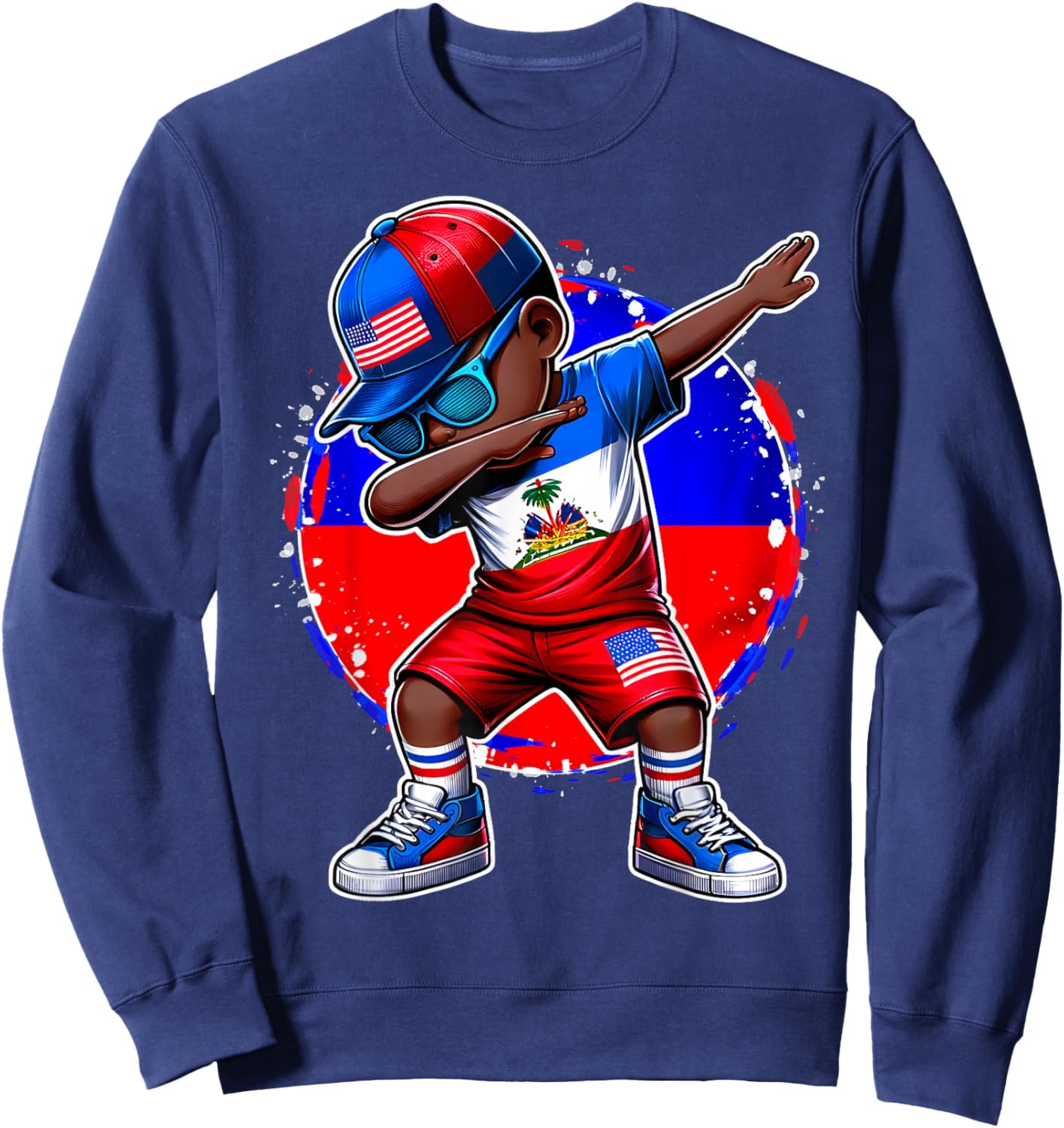 Half American Half Haitian Boy Kid Haiti Flag USA Flag Sweatshirt - Sweatshirt | Navy