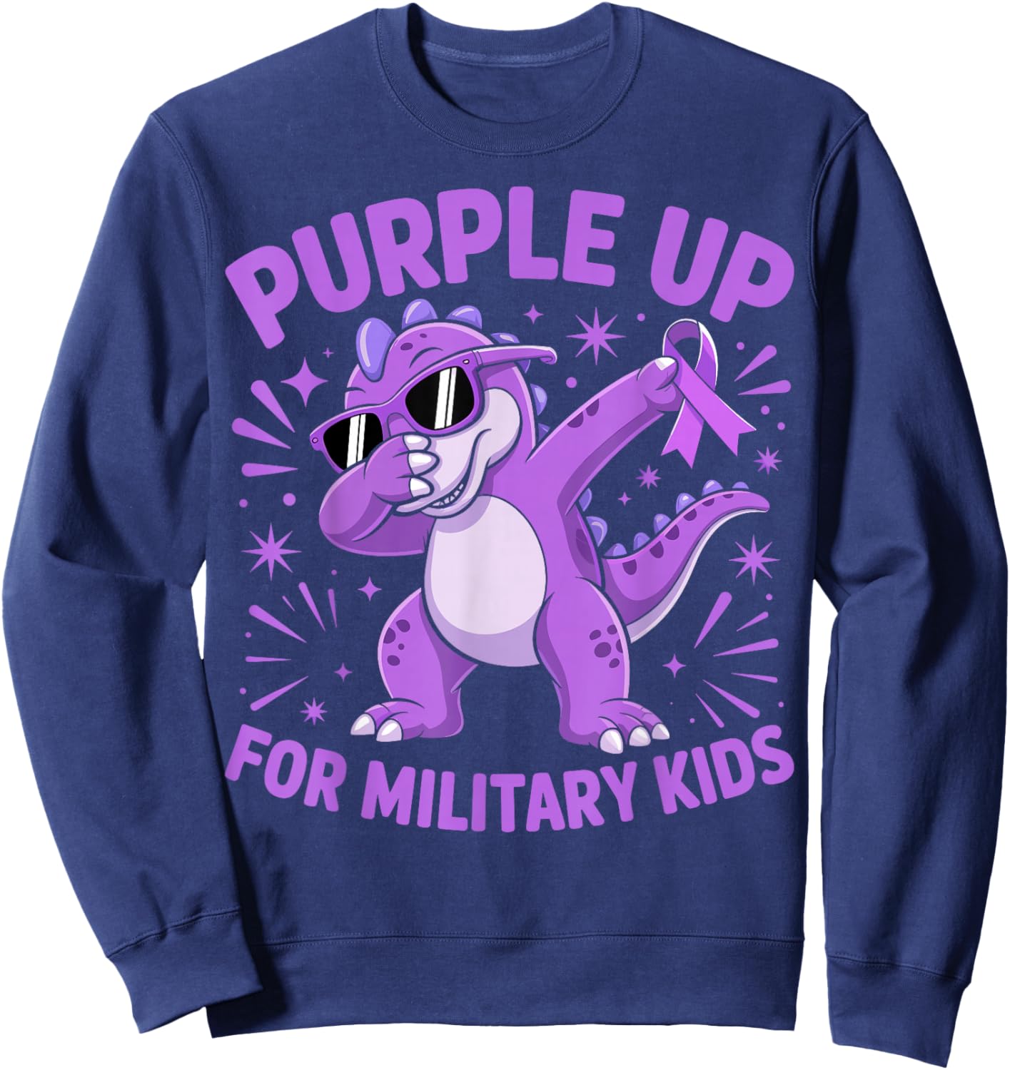 Purple Up for Military Kids Military Child Month Dinosaur Sweatshirt - Sweatshirt | Navy