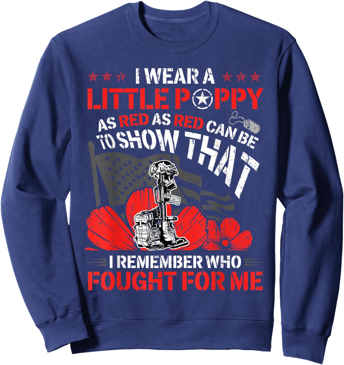 Remember & Honor Memorial Day Poppy Flower American Flag Men Sweatshirt - Sweatshirt | Navy