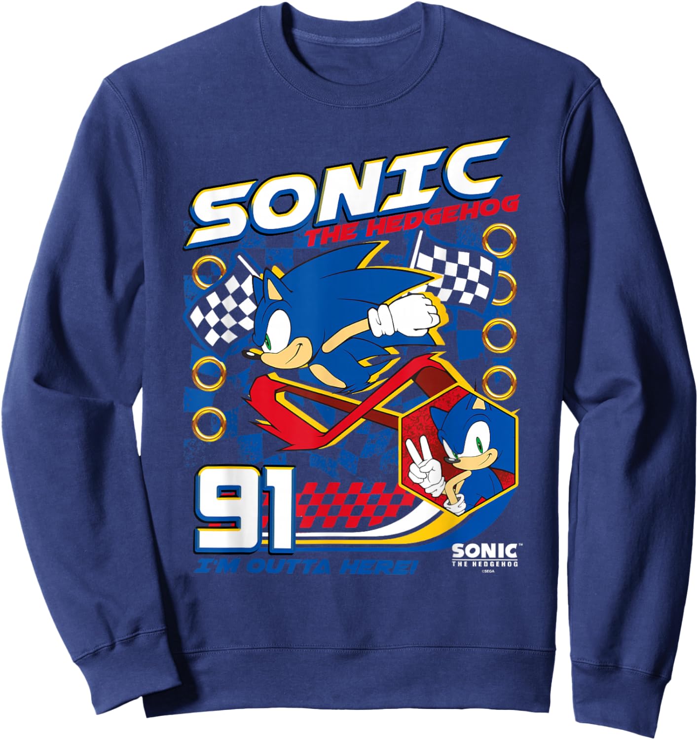 Sonic The Hedgehog 91 I'm Outta Here! Racing Poster Sweatshirt - Sweatshirt | Navy