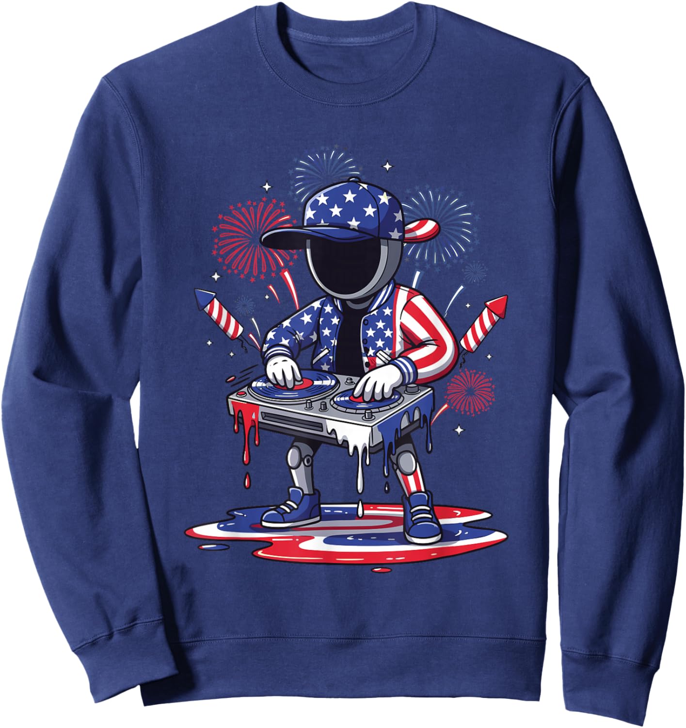USA Flag DJ Robot Mixing Music for Independence Day Party Sweatshirt - Sweatshirt | Navy