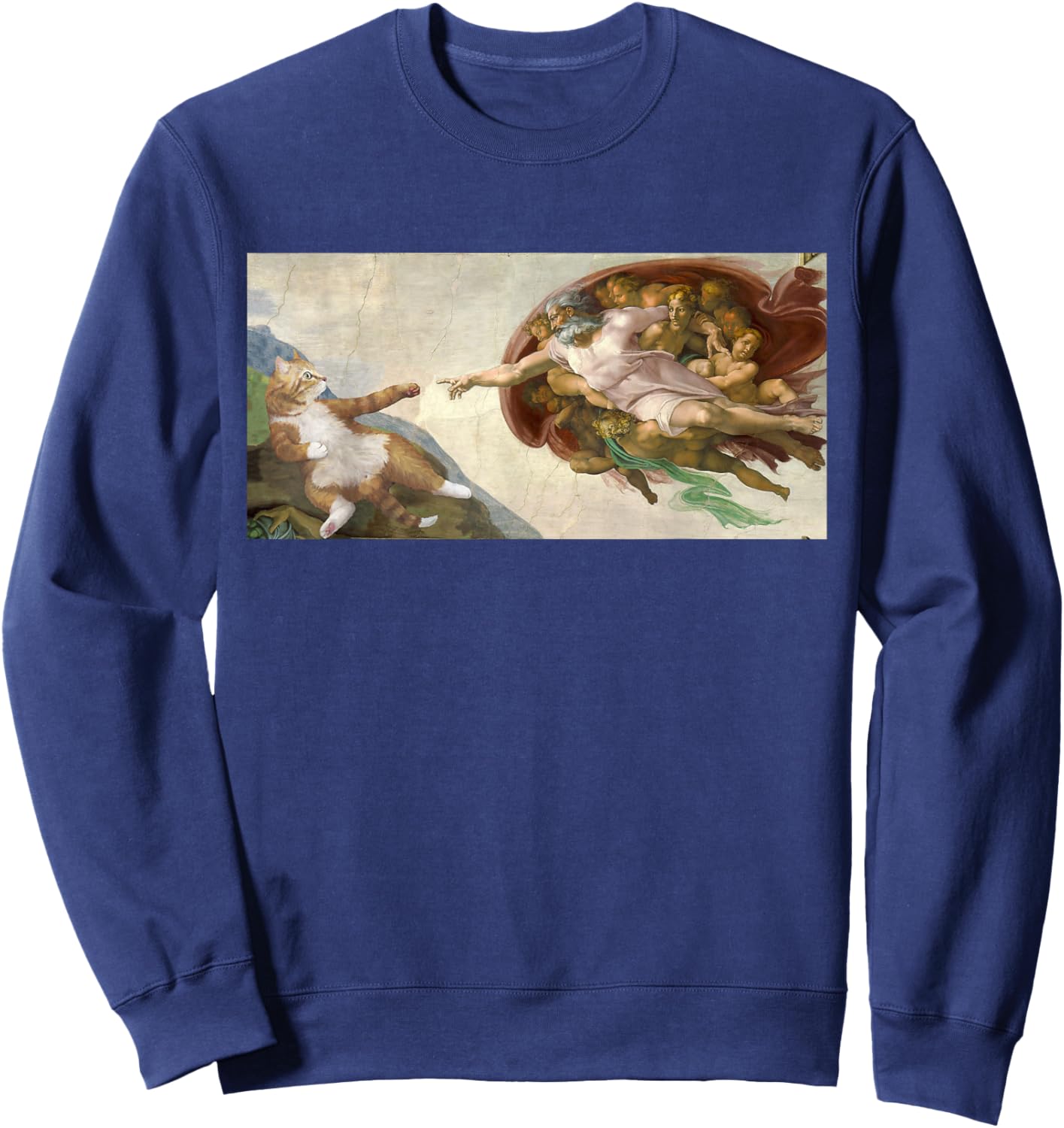 Funny Cat God Creation of Adam Art Michelangelo Jesus Art Women Kids Sweatshirt - Sweatshirt | Navy