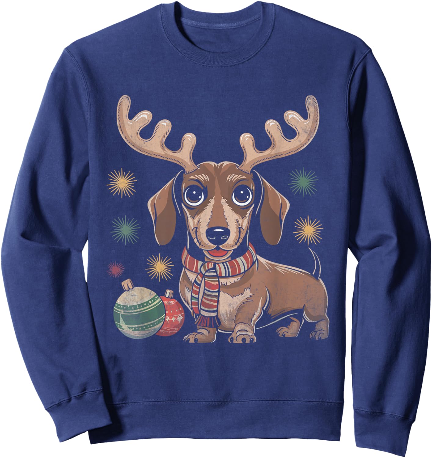 Dachshund Reindeer Christmas Dog Puppy Lover X-mas Holiday Sweatshirt - Sweatshirt | Navy