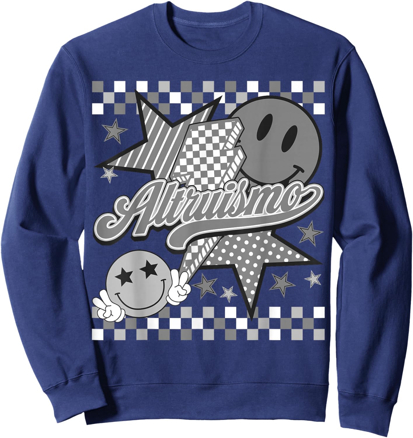 Team Altruismo Checkered Retro School Spirit House Day Sweatshirt - Sweatshirt | Navy