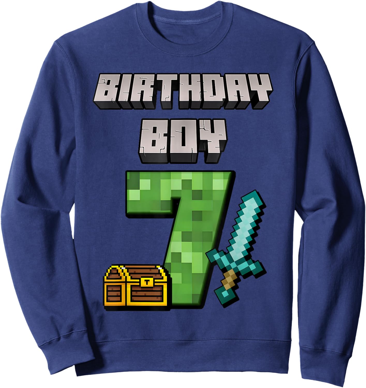Birthday Boy Shirt 7th Birthday Boy 7 Year Old Game Pixel Sweatshirt - Sweatshirt | Navy