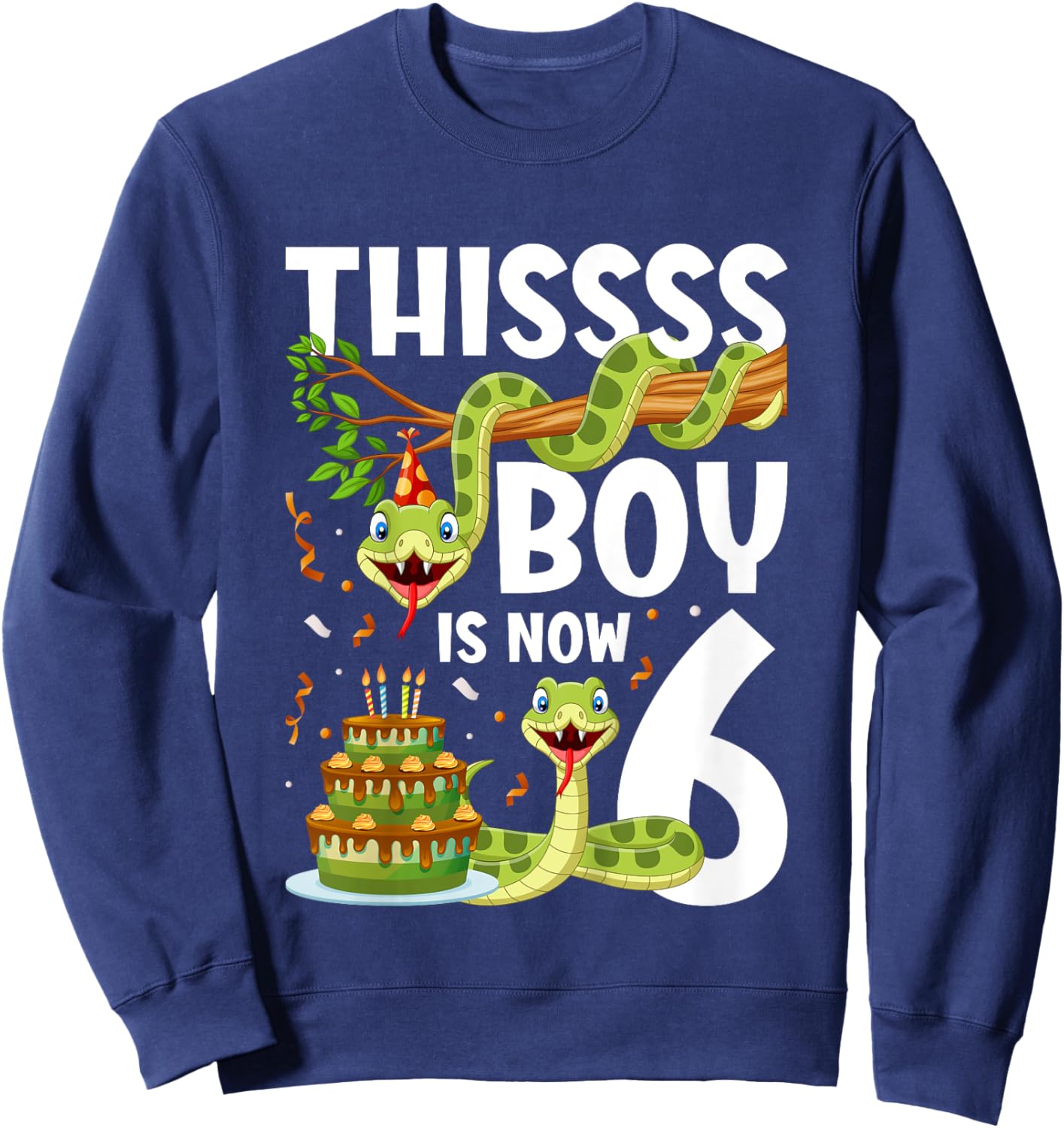 Kids 6th Reptile Birthday 6 Year Old Boy Snake Birthday Party Sweatshirt - Sweatshirt | Navy