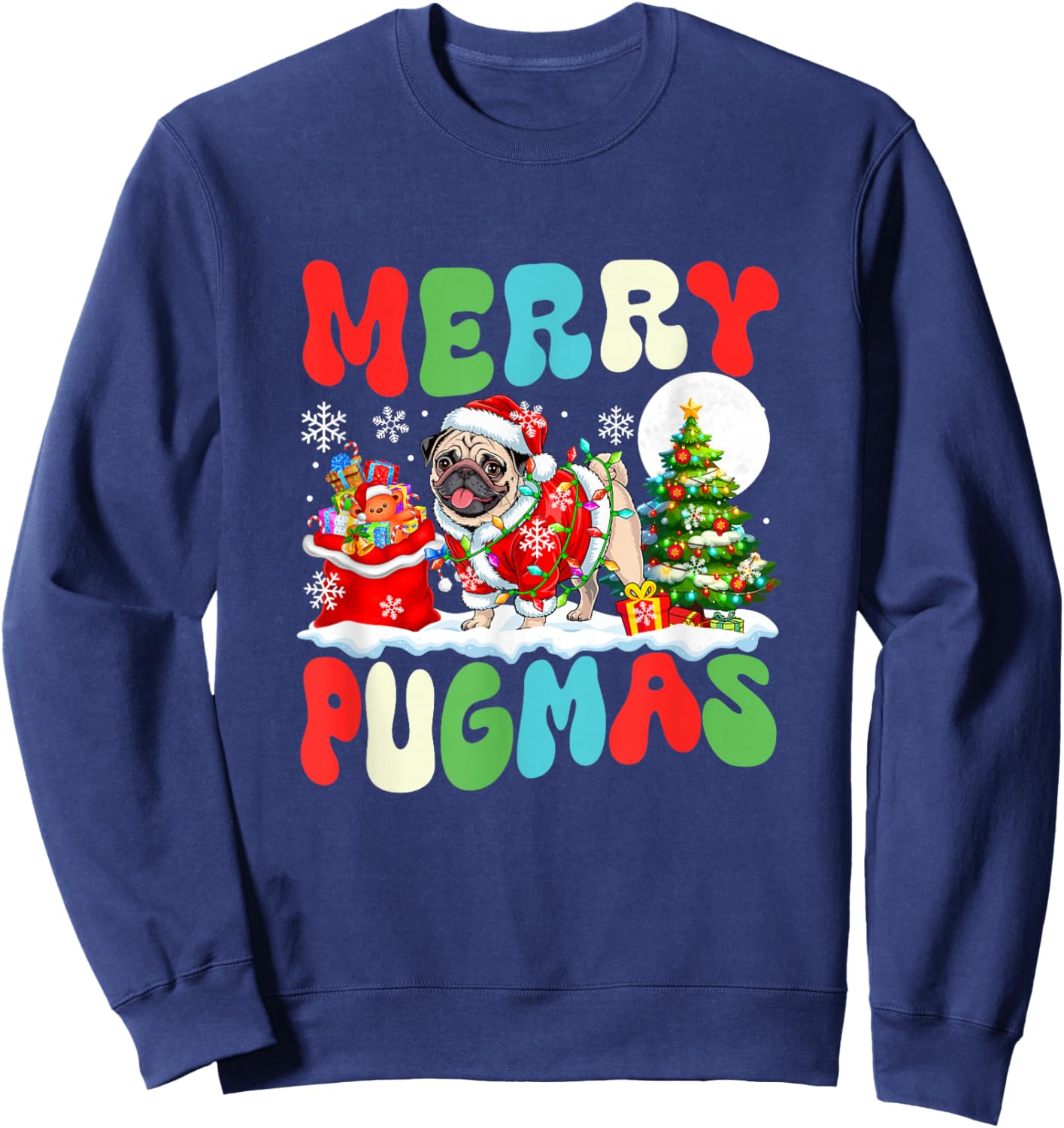 Merry Pugmas Christmas Santa Pug Colourful Costume Owner Sweatshirt - Sweatshirt | Navy