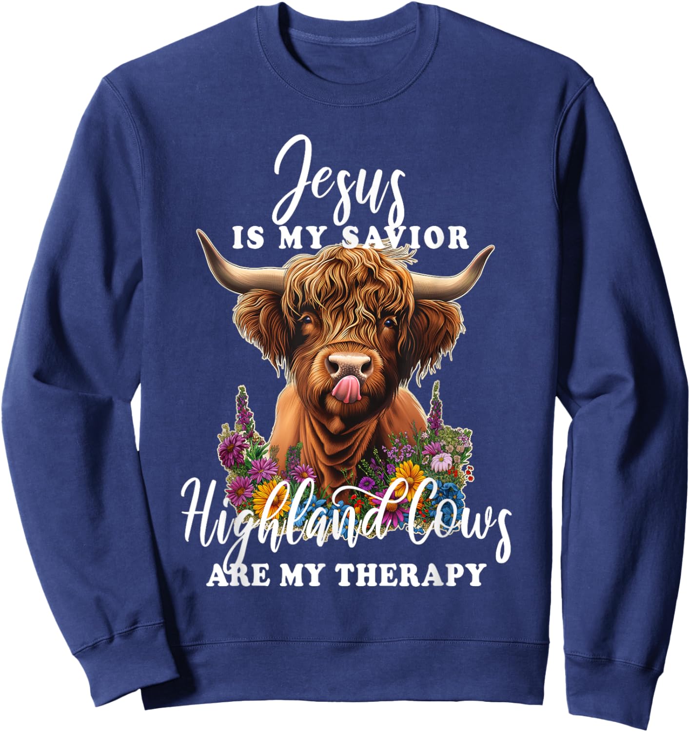 Highland Cow Jesus Christian Religious Highland Cow Sweatshirt - Sweatshirt | Navy