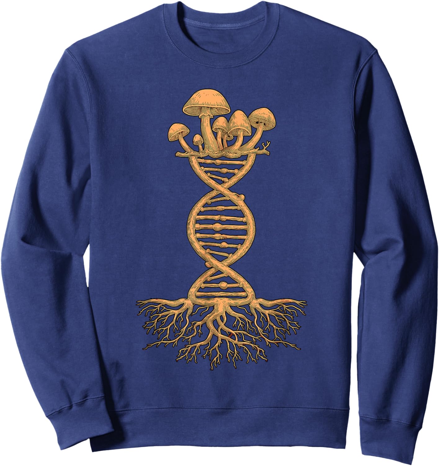 Mushroom DNA Helix Design with Roots and Fungi Artwork Sweatshirt - Sweatshirt | Navy