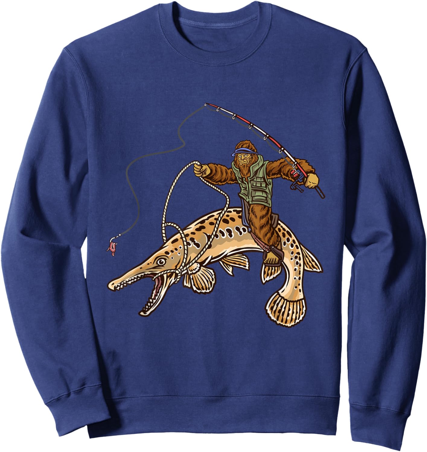 Alligator Gar Fishing Bigfoot Fisherman , Small, Black Sweatshirt - Sweatshirt | Navy