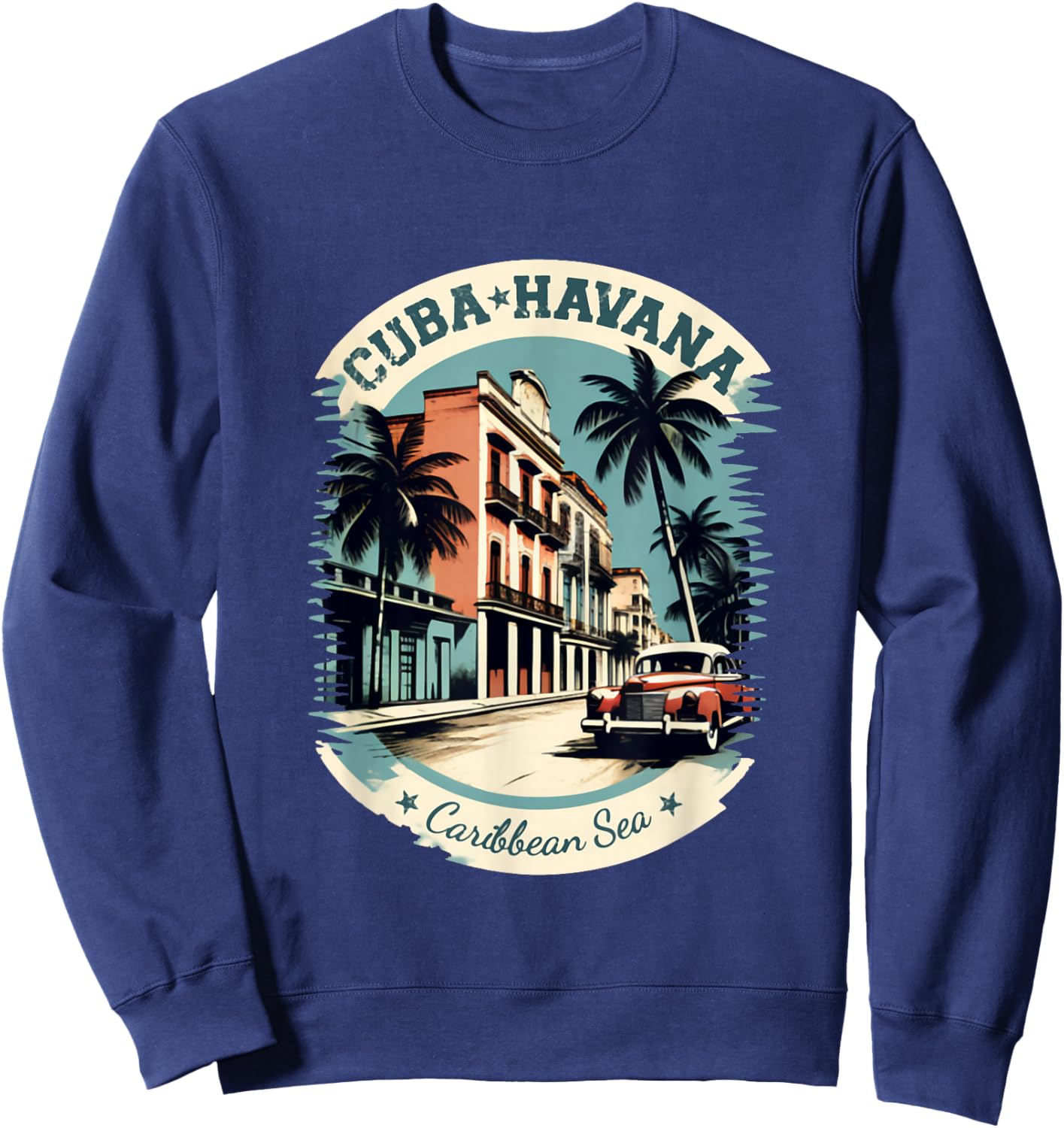 Kuba Havanna Retro Auto Oldtimer Vintage Karibik Palmen Sweatshirt - Sweatshirt | Navy