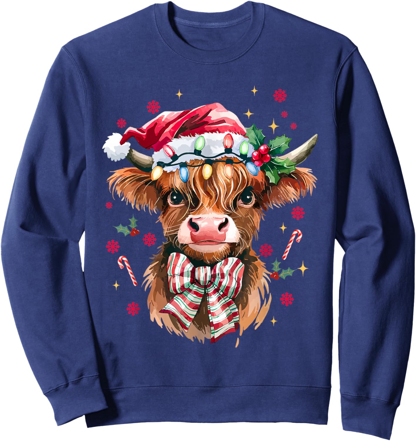 Coquette Christmas Western Highland Cow Santa Xmas Holiday Sweatshirt - Sweatshirt | Navy