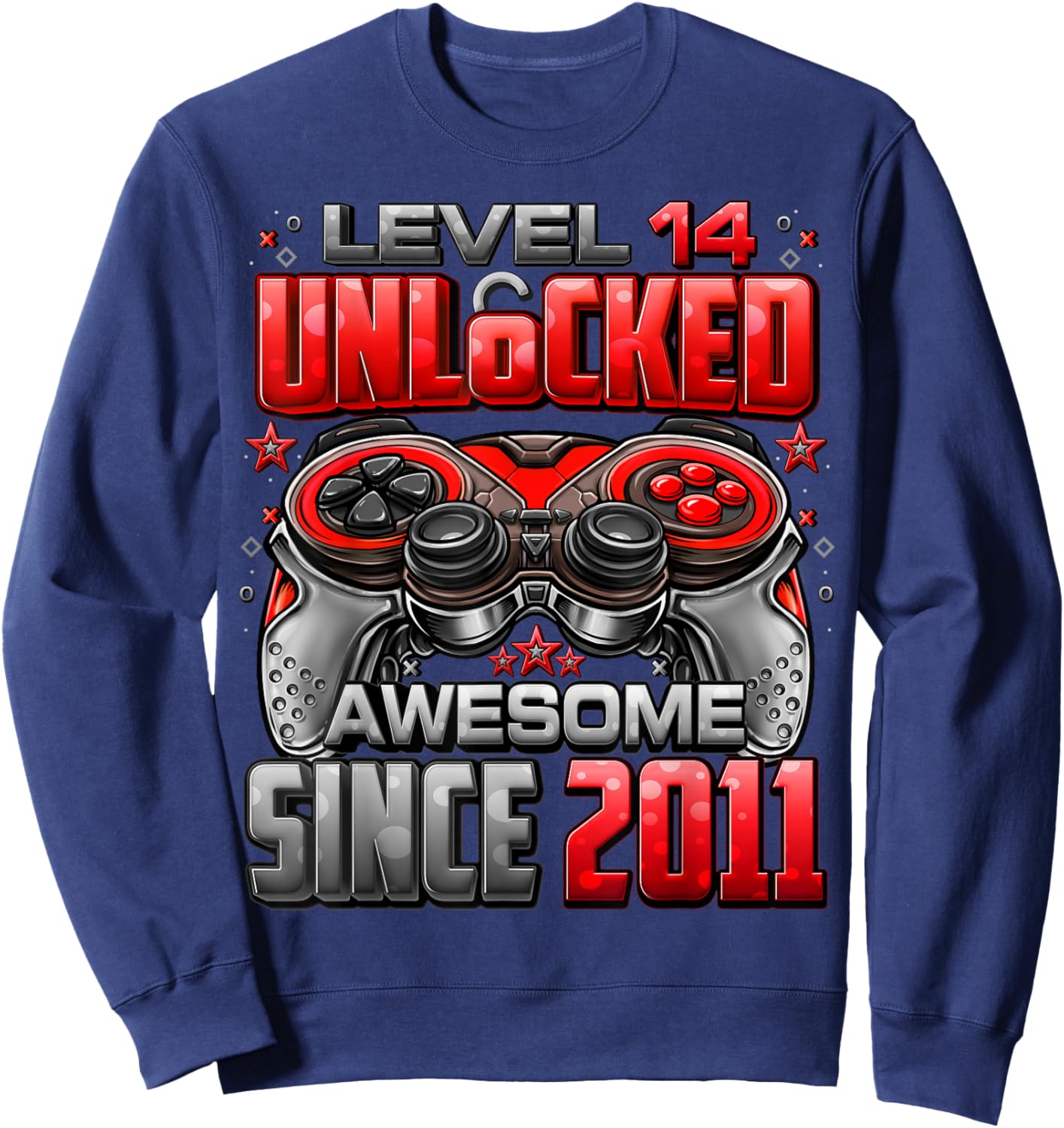 Level 14 Unlocked Awesome Since 2011 14th Birthday Gaming Sweatshirt - Sweatshirt | Navy