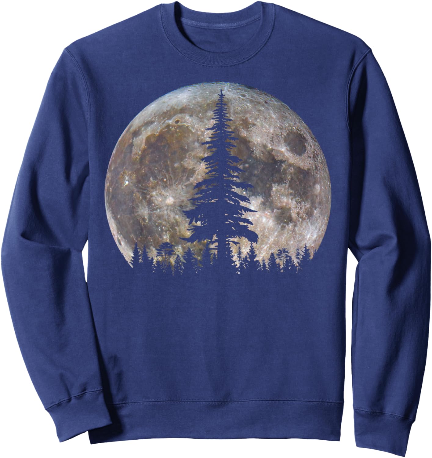 Retro Full Moon Minimalist Pine Tree Vintage Wildlife Trees Sweatshirt - Sweatshirt | Navy
