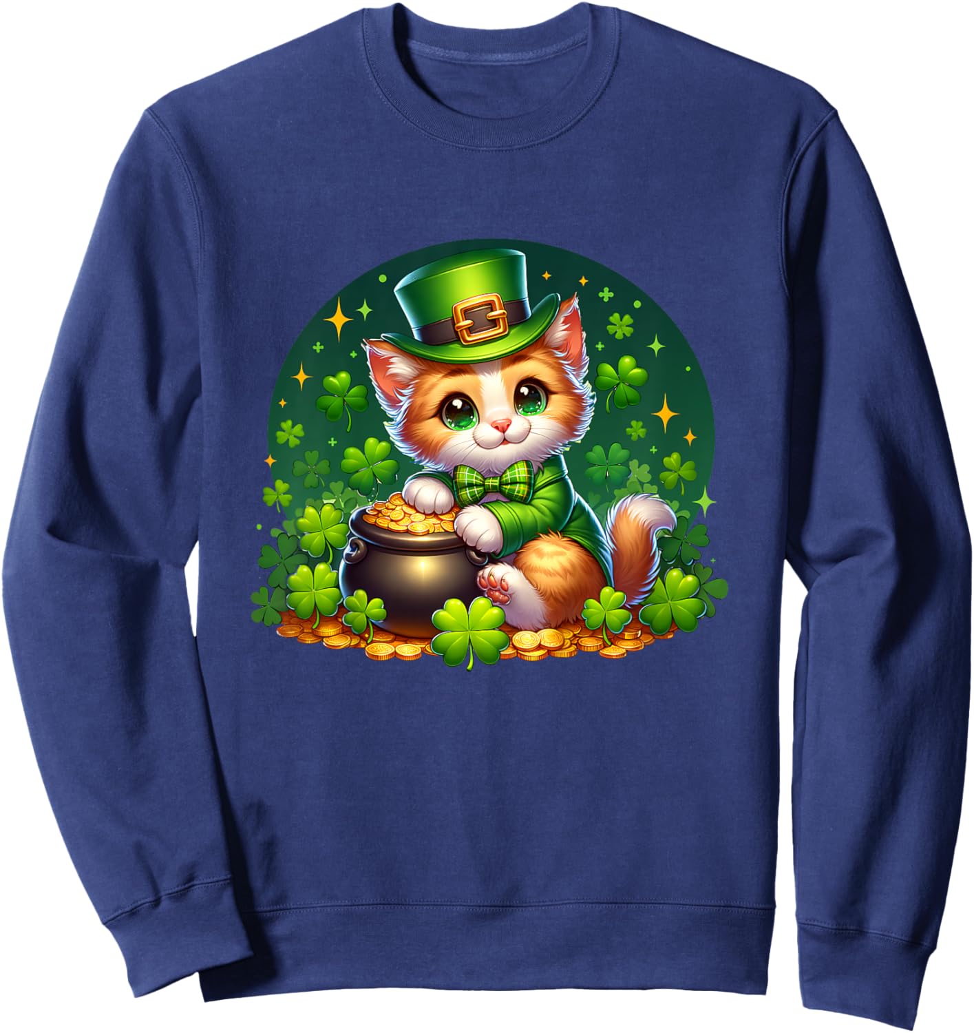 Kids St. Patrick's Day Cat Leprechaun Kitten Irish Toddler Girls Sweatshirt - Sweatshirt | Navy
