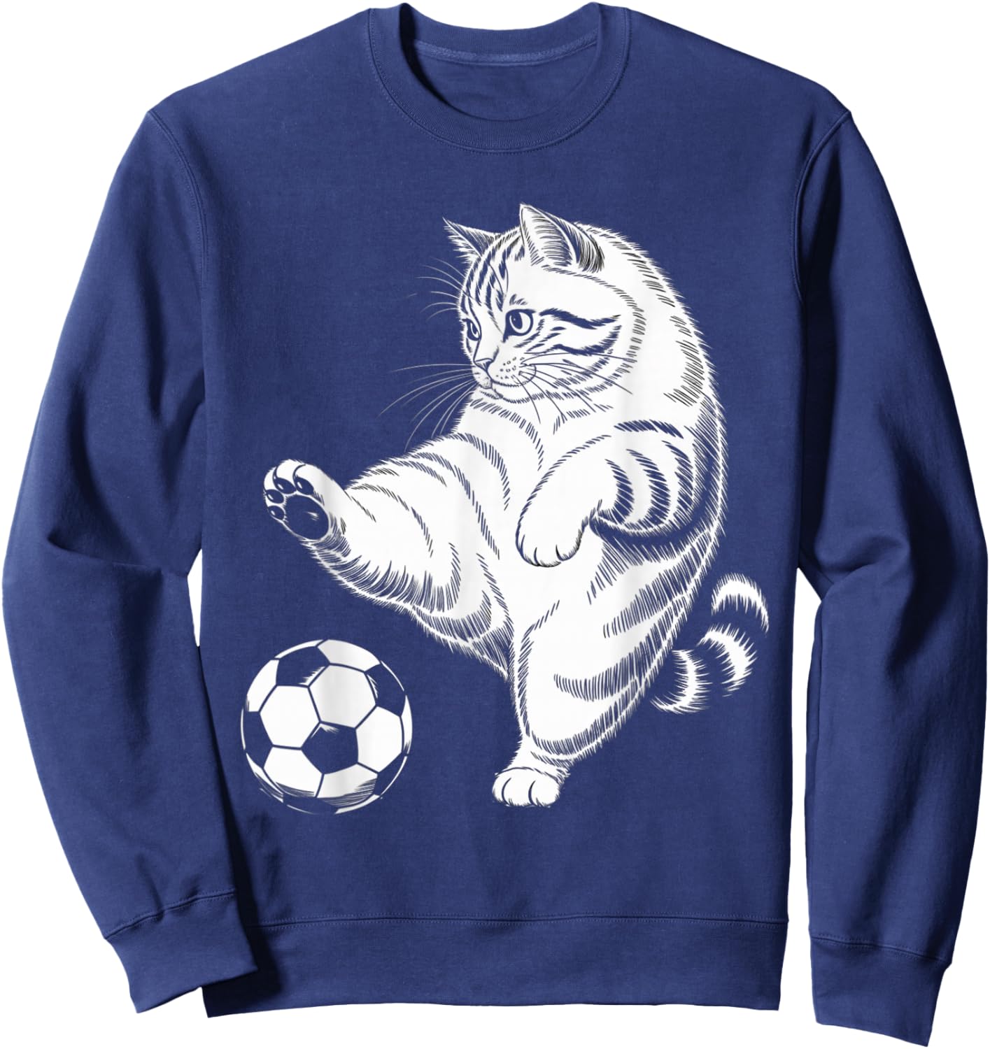 Funny Cat Soccer Ball Graphic Sweatshirt - Sweatshirt | Navy