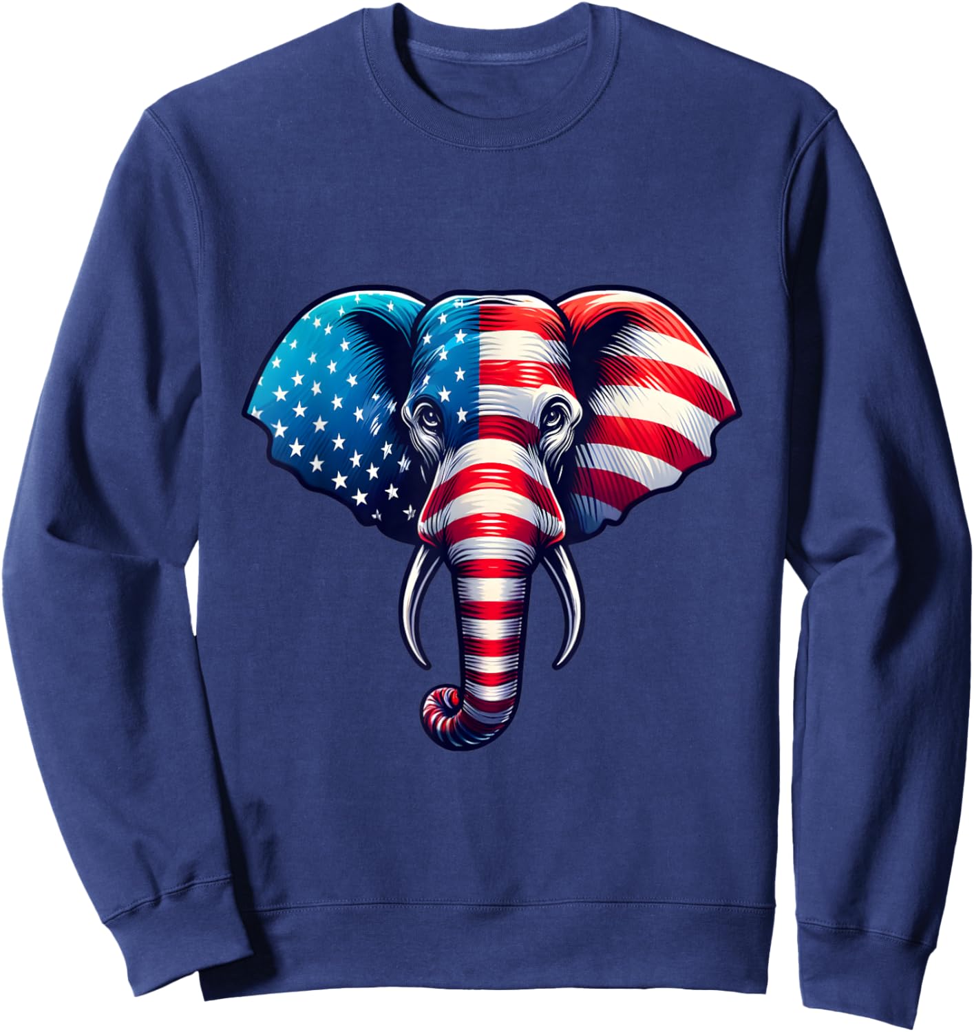 American Flag Elephant 4th of July Patriotic Elephant Face Sweatshirt - Sweatshirt | Navy