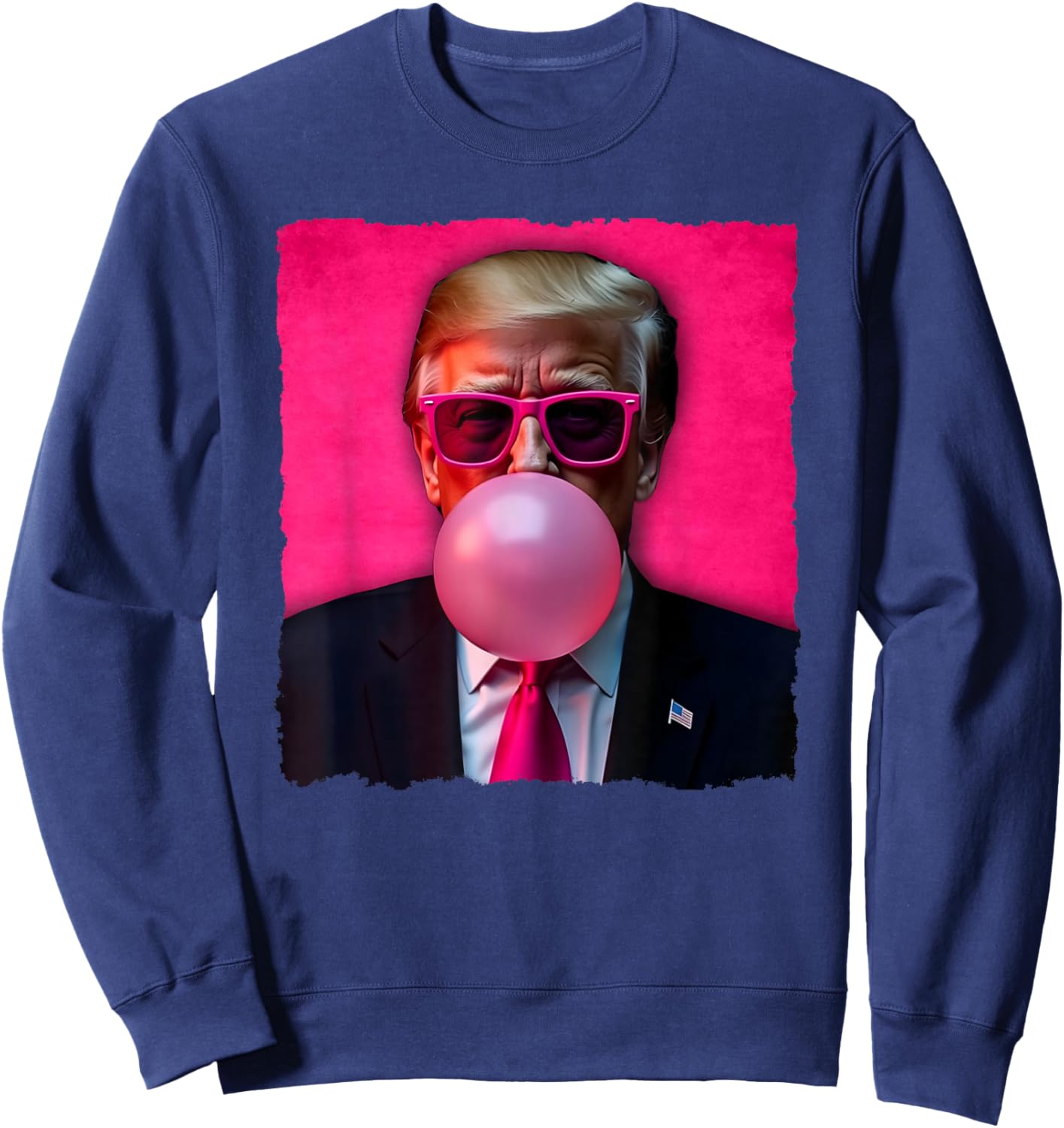 Trump Bubble Gum Pink Sunglasses Funny Sweatshirt - Sweatshirt | Navy
