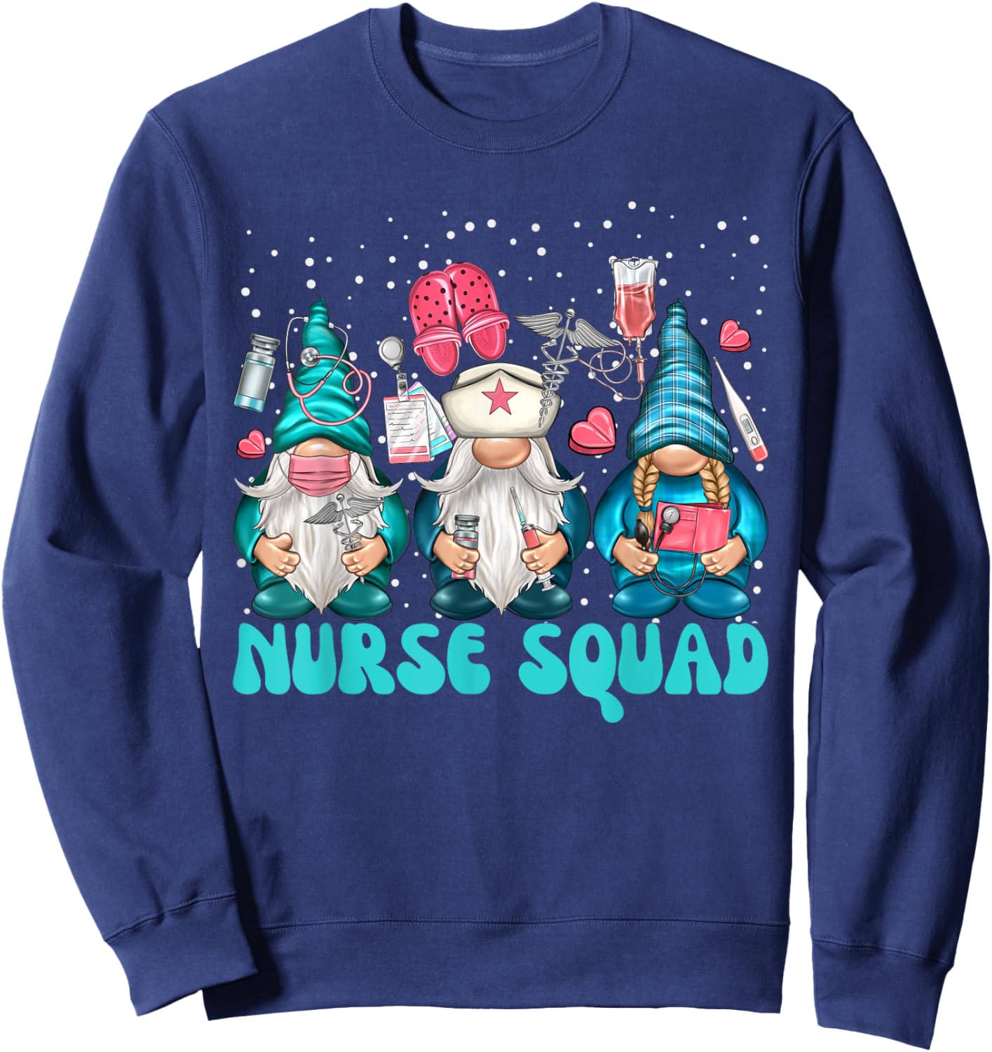Funny Christmas Scrub Tops Women Gnomes Scrubs Nurse Squad Sweatshirt - Sweatshirt | Navy