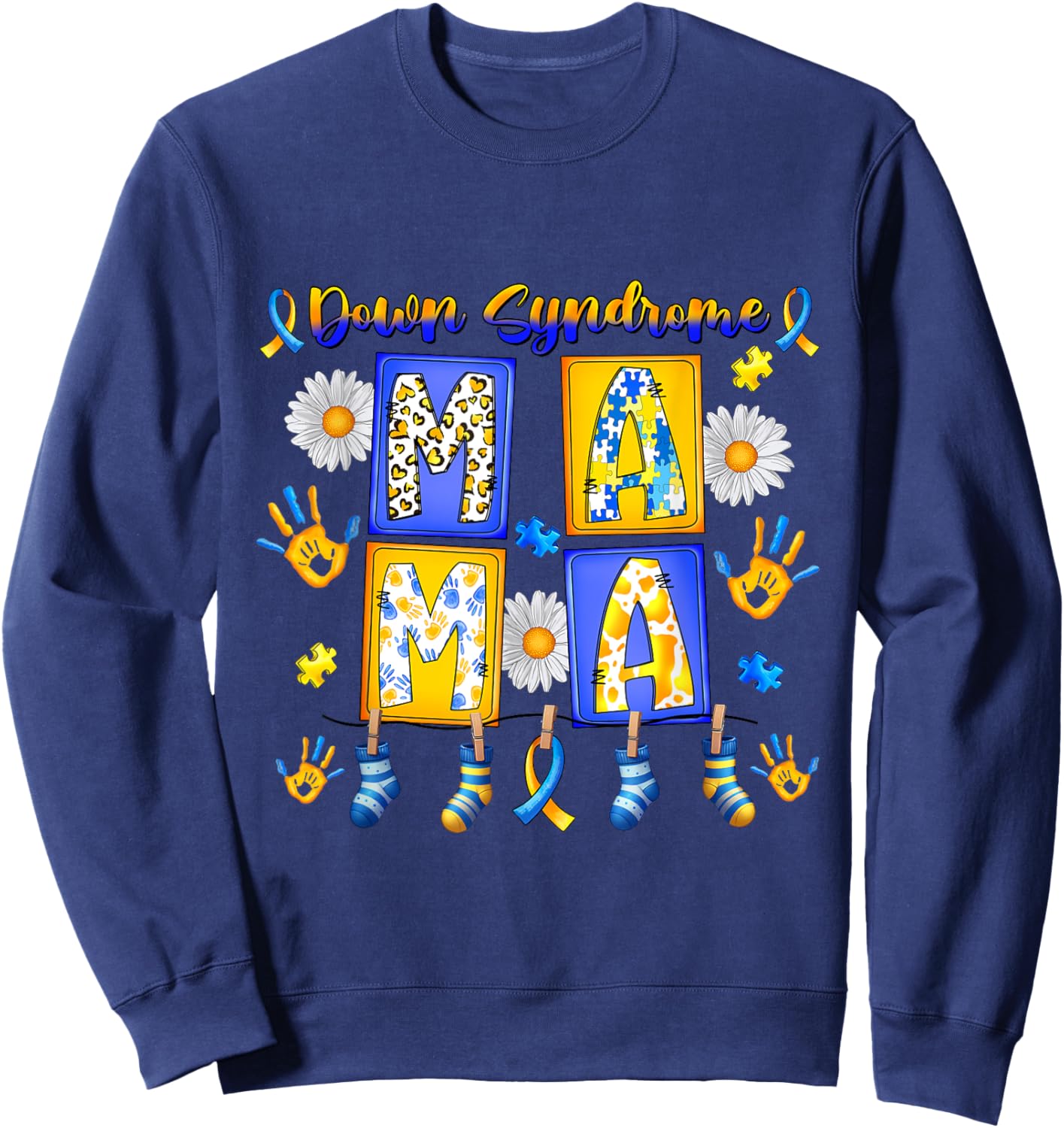 Down Syndrome Mama Rock your socks groovy the lucky few Sweatshirt - Sweatshirt | Navy