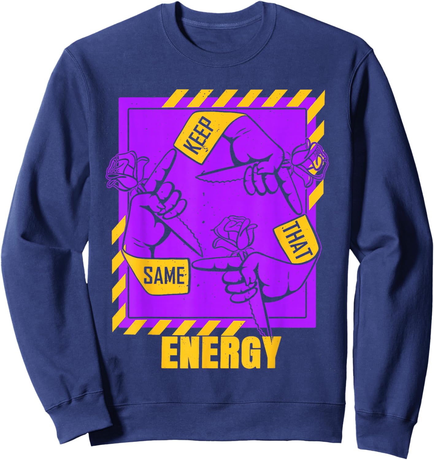 Purple and Golds Keep That Same Energy Graphic Sweatshirt - Sweatshirt | Navy