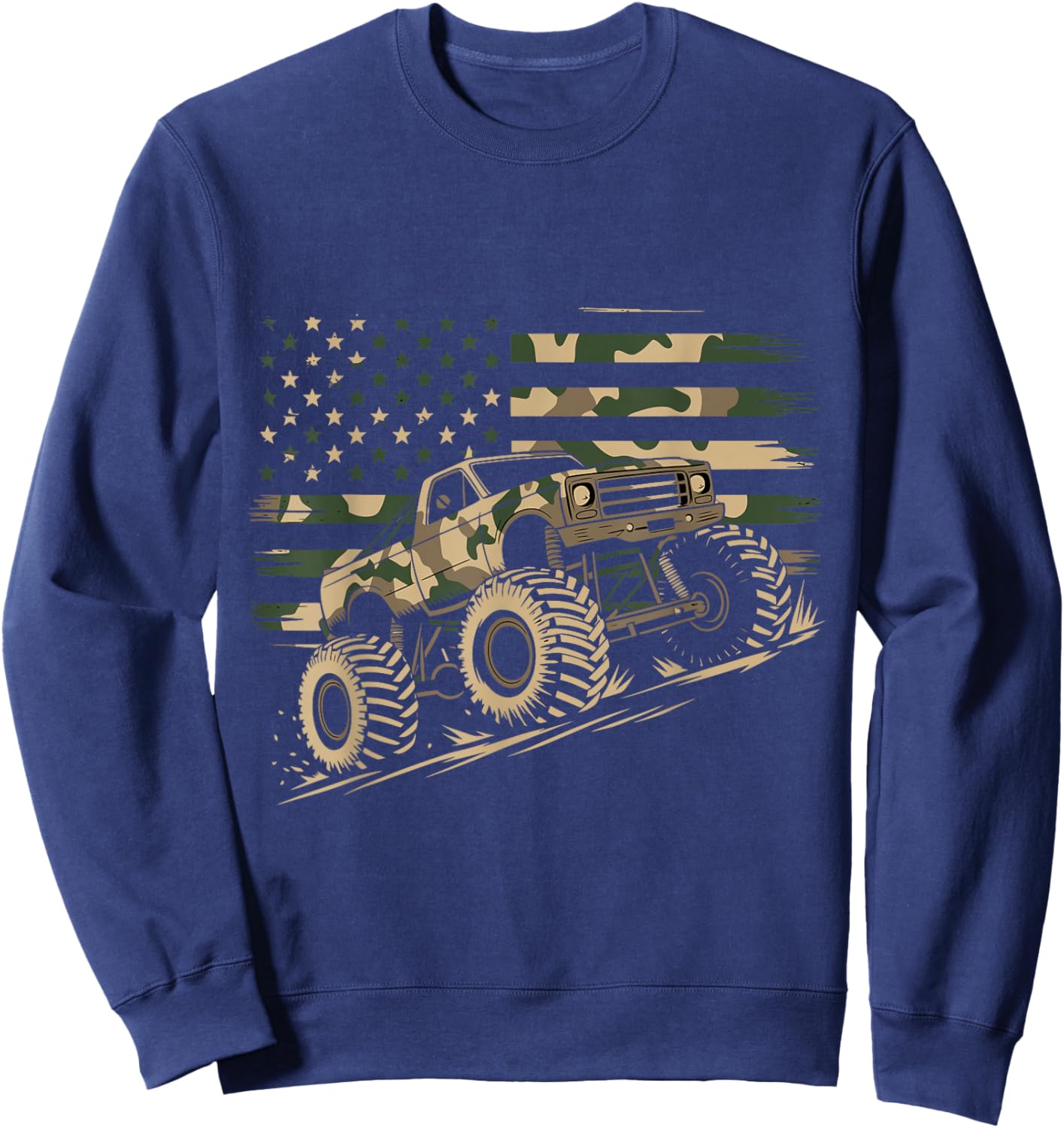 Monster Truck Camo USA Flag Patriotic July 4th Adventure Sweatshirt - Sweatshirt | Navy