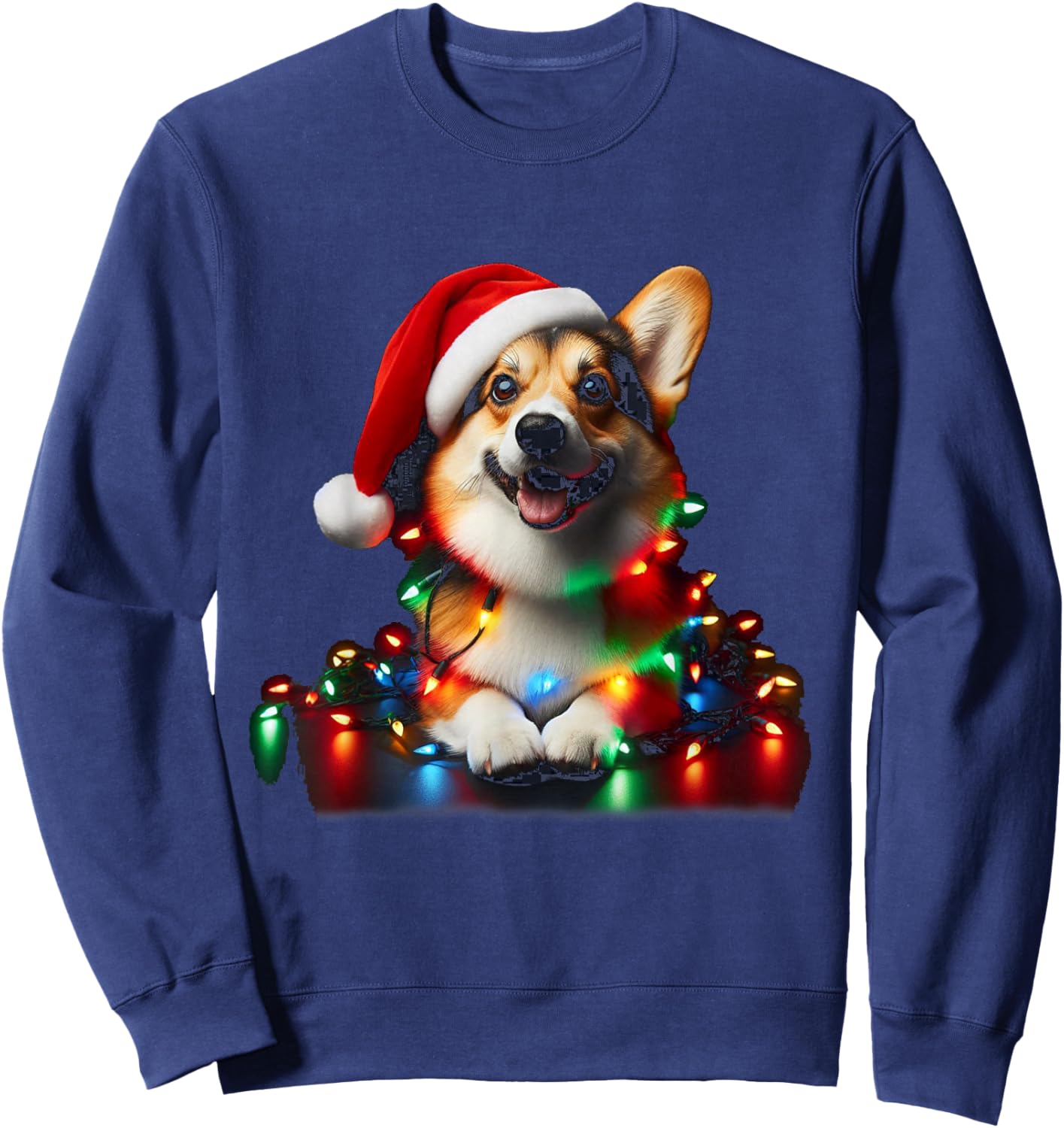 Corgi Santa Christmas Tree Lights Boys Men Corgmas Dog Sweatshirt - Sweatshirt | Navy