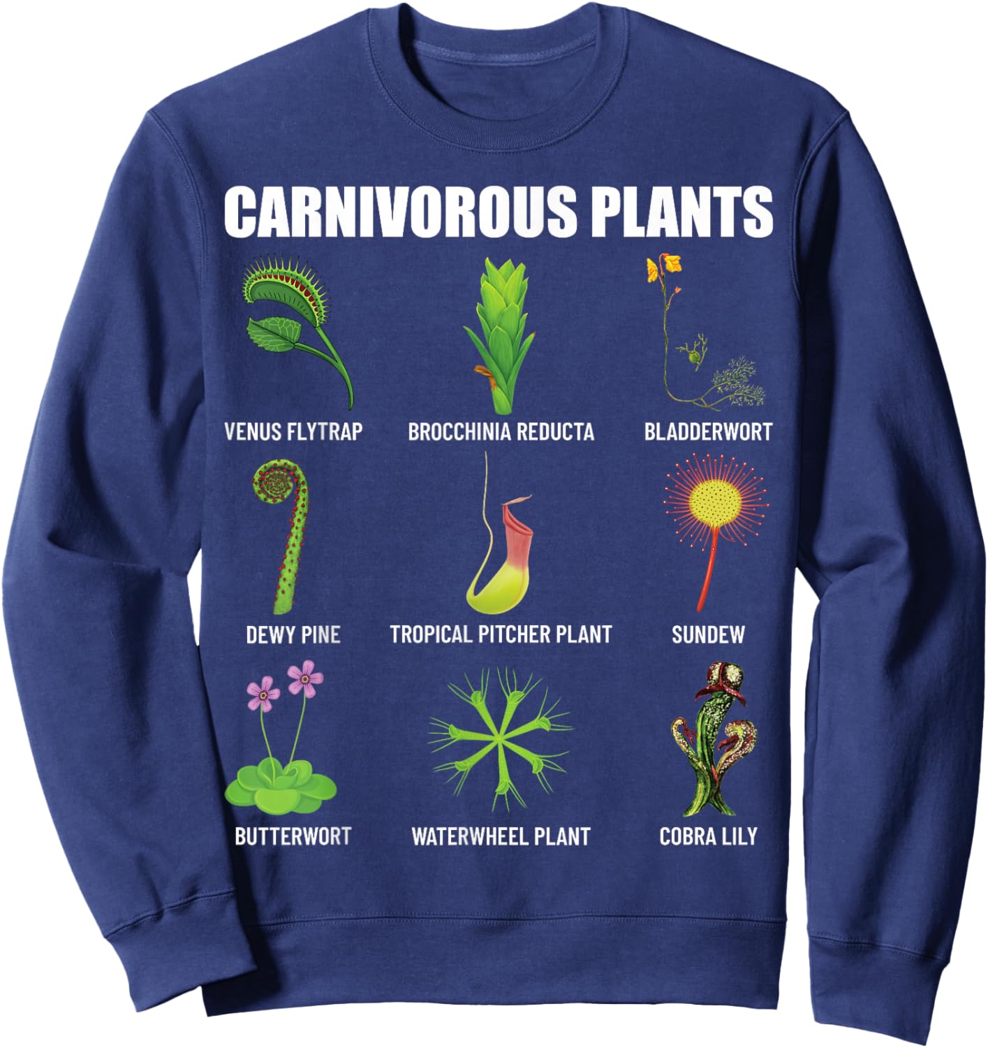 Carnivorous Plants Chart Venus Flytrap, Pitcher Plant Sweatshirt - Sweatshirt | Navy