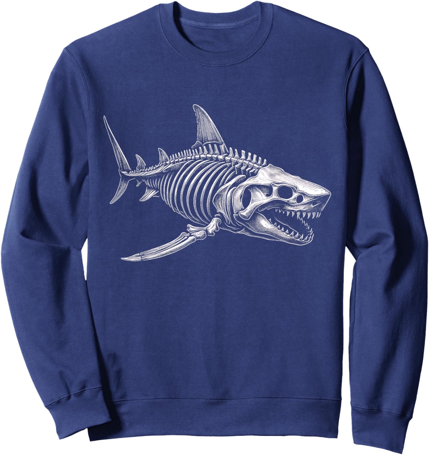 Shark Skeleton Graphic Art Design Sweatshirt - Sweatshirt | Navy