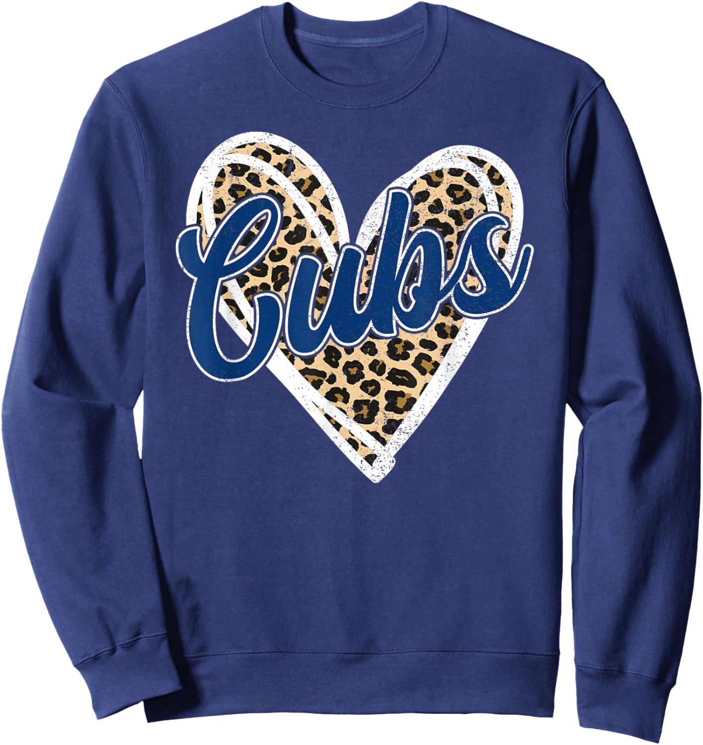 Vintage Cubs Heart Leopard Gifts Women Boy Girl Kid Sweatshirt - Sweatshirt | Navy