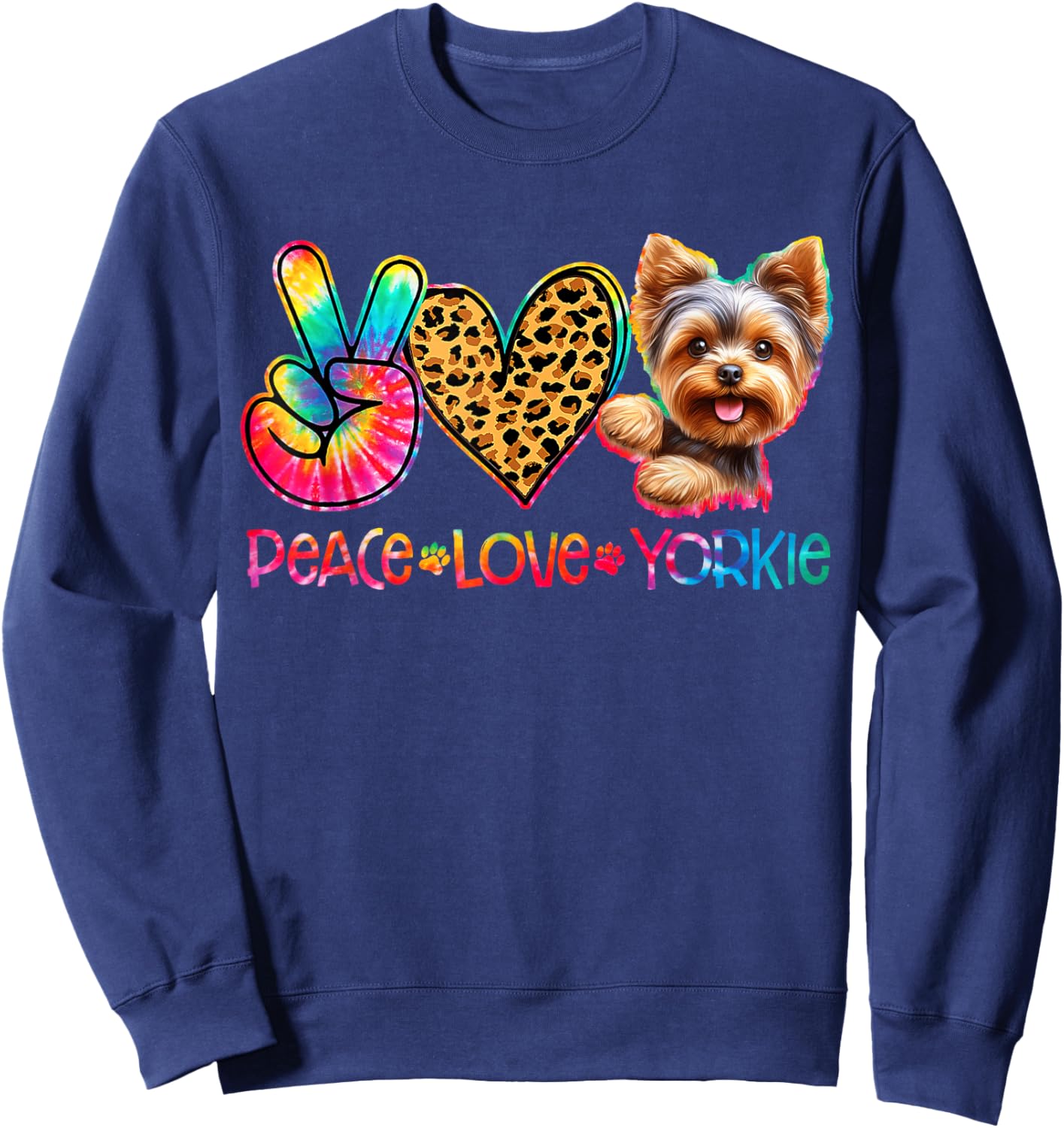Peace Love Yorkie Tie Dye Dog Lover Sweatshirt - Sweatshirt | Navy
