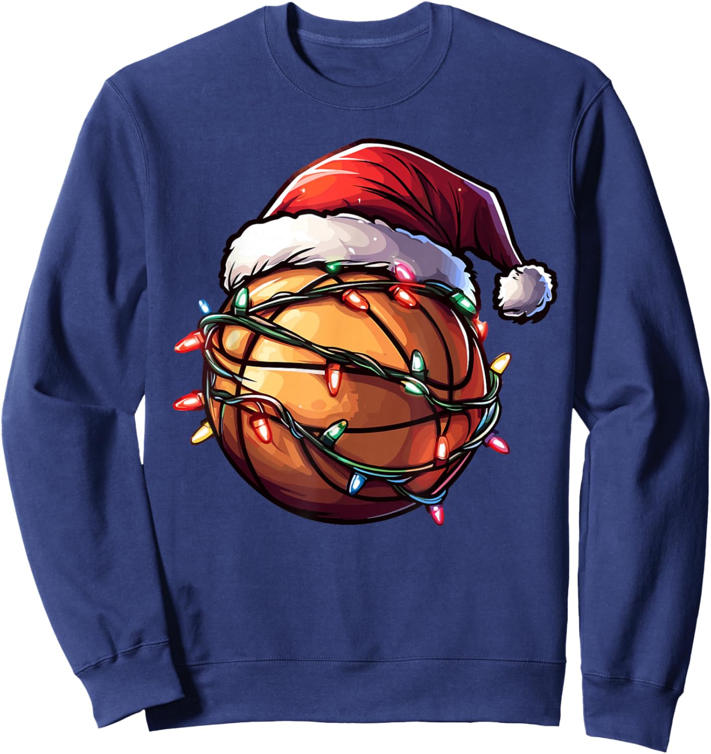 Basketball Christmas Lights Santa Hat Basketball Player Xmas Sweatshirt - Sweatshirt | Navy