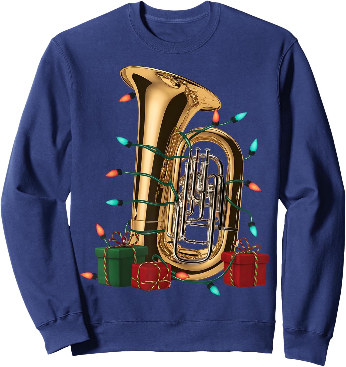 Tuba Music Lover Xmas Lighting Santa Musical Tuba Christmas Sweatshirt - Sweatshirt | Navy