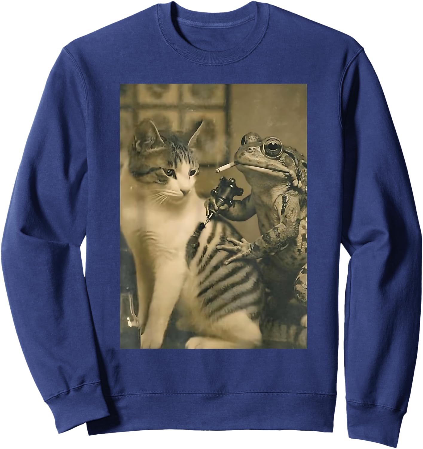 Vintage Cat Tattoo Frog Ink Artist Funny Meme Sweatshirt - Sweatshirt | Navy