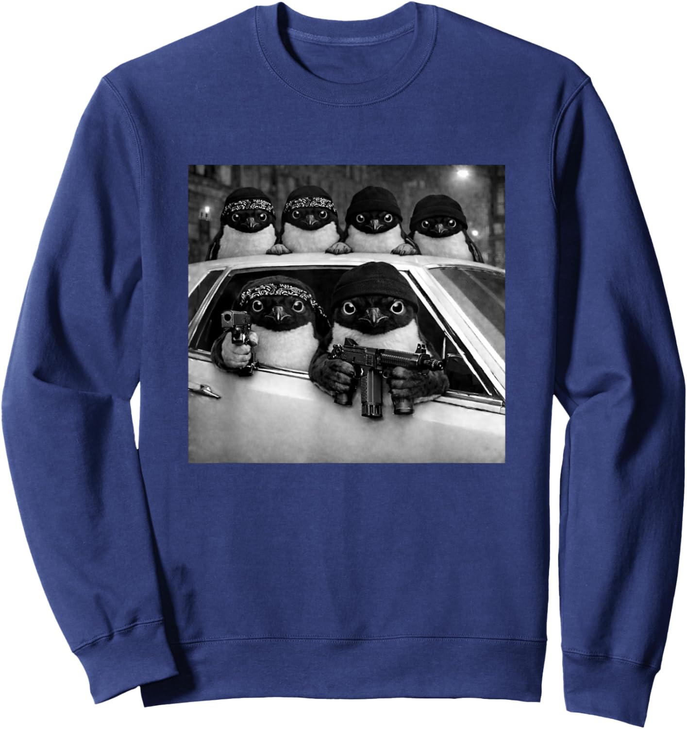 Funny Penguin Retro Gangster Squad Urban Street Streetwear Sweatshirt - Sweatshirt | Navy