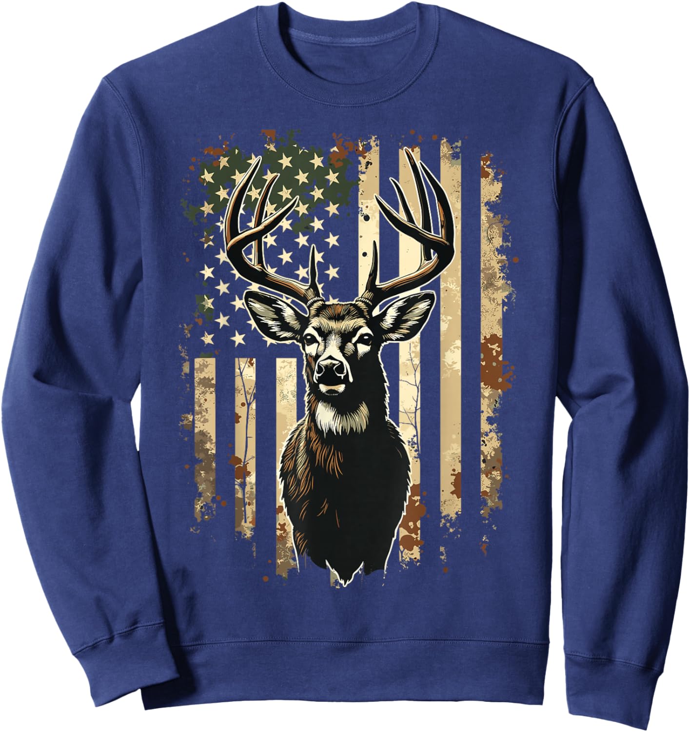 Deer Hunting American Flag Camo USA Hunter Sweatshirt - Sweatshirt | Navy