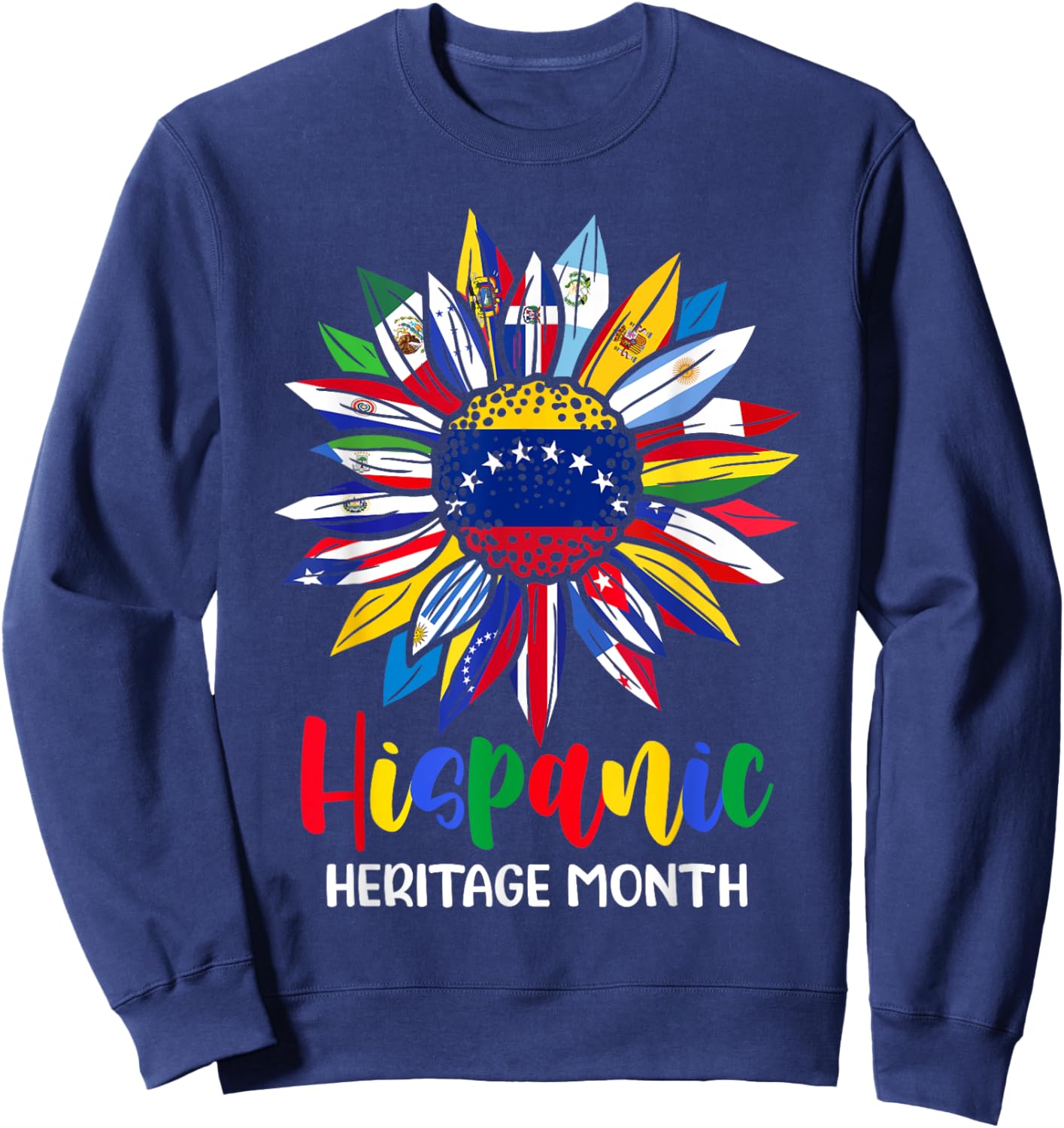 Hispanic Heritage Month Venezuela Flag Sunflower Latino Flag Sweatshirt - Sweatshirt | Navy