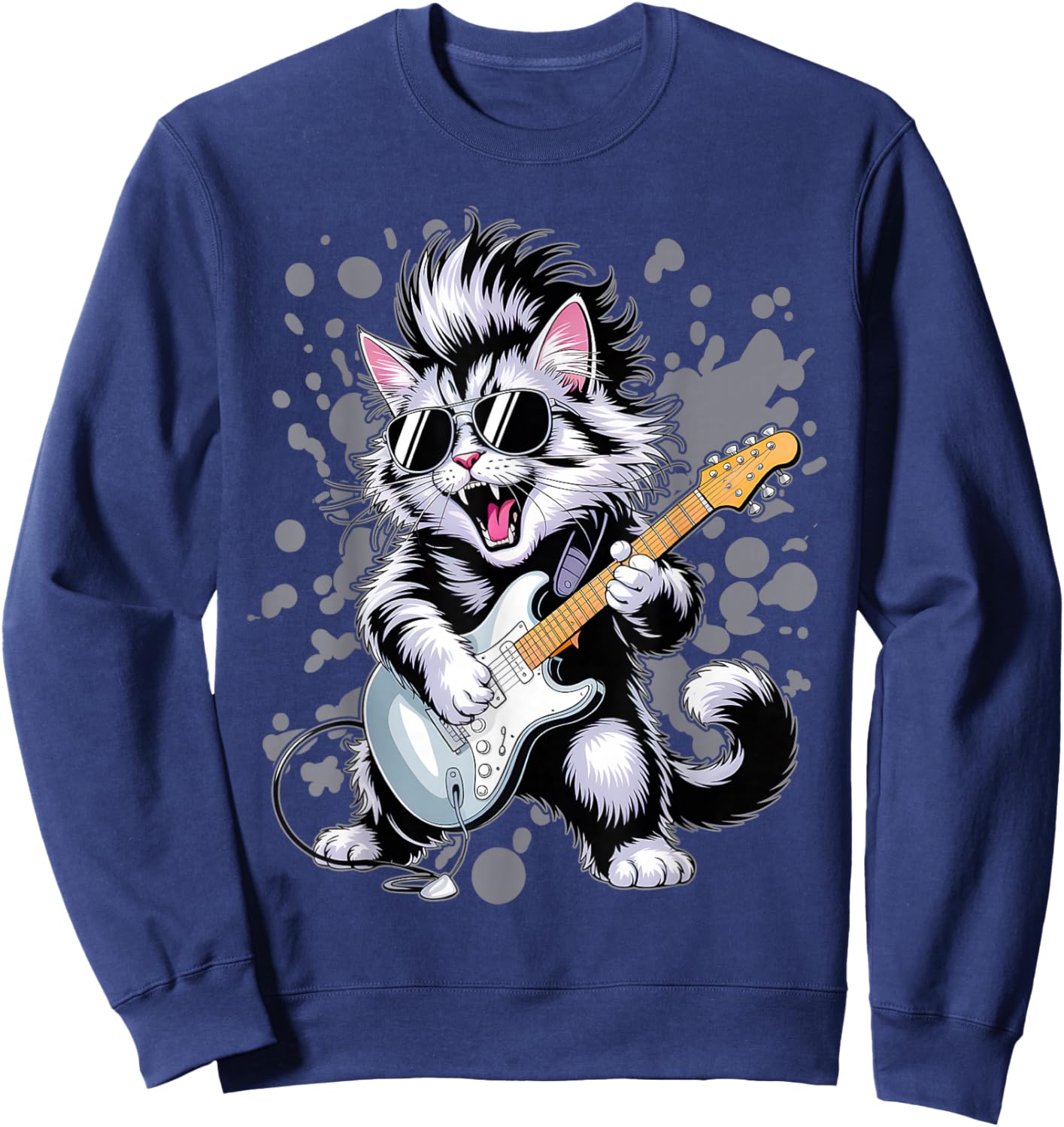 Rock Playing Animals Rocking Guitar Designs Cat Music Sweatshirt - Sweatshirt | Navy