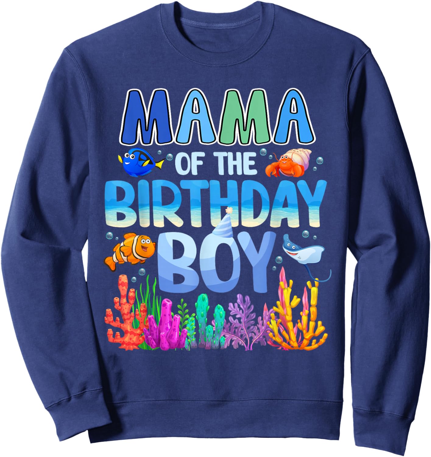 Mama of The Birthday Boy Aquarium Sea Animals Matching Sweatshirt - Sweatshirt | Navy