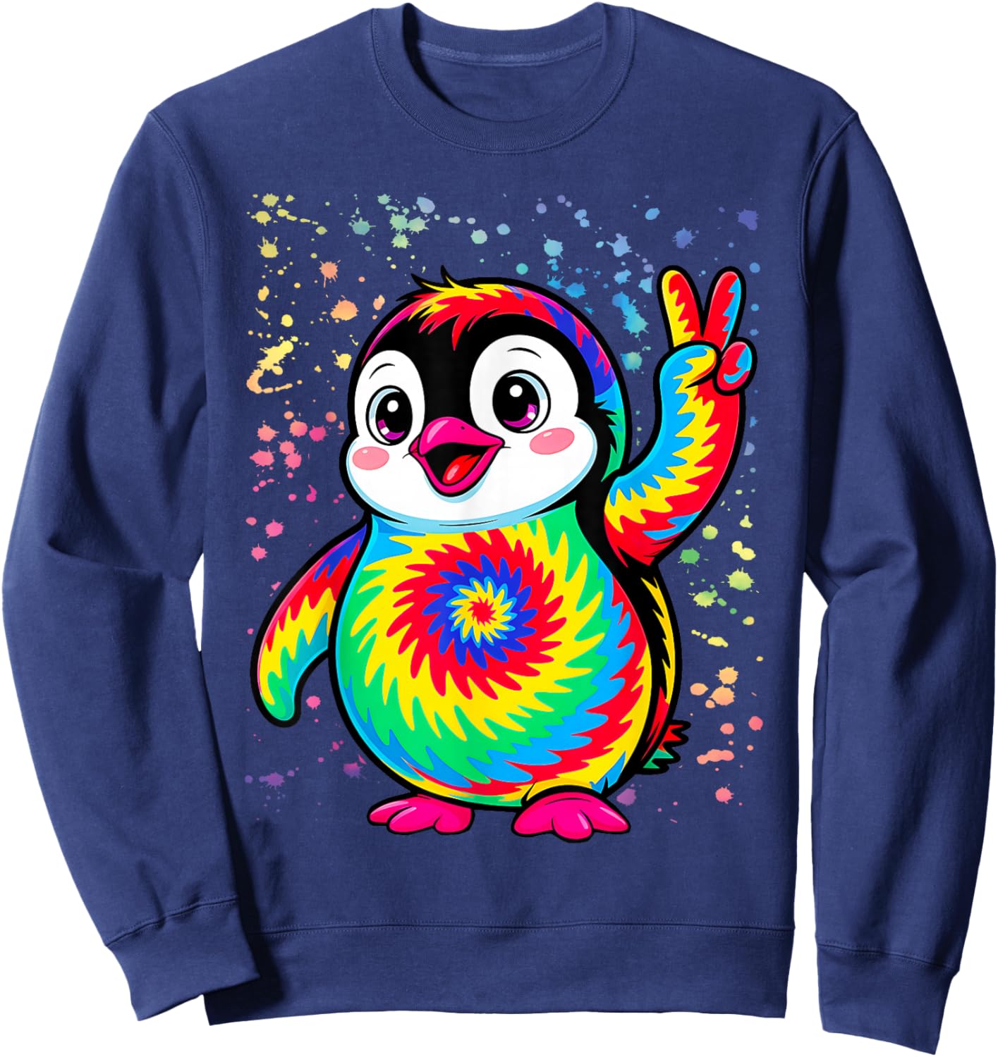Tie-Dye Penguin Hippie Peace Sign Sweatshirt - Sweatshirt | Navy