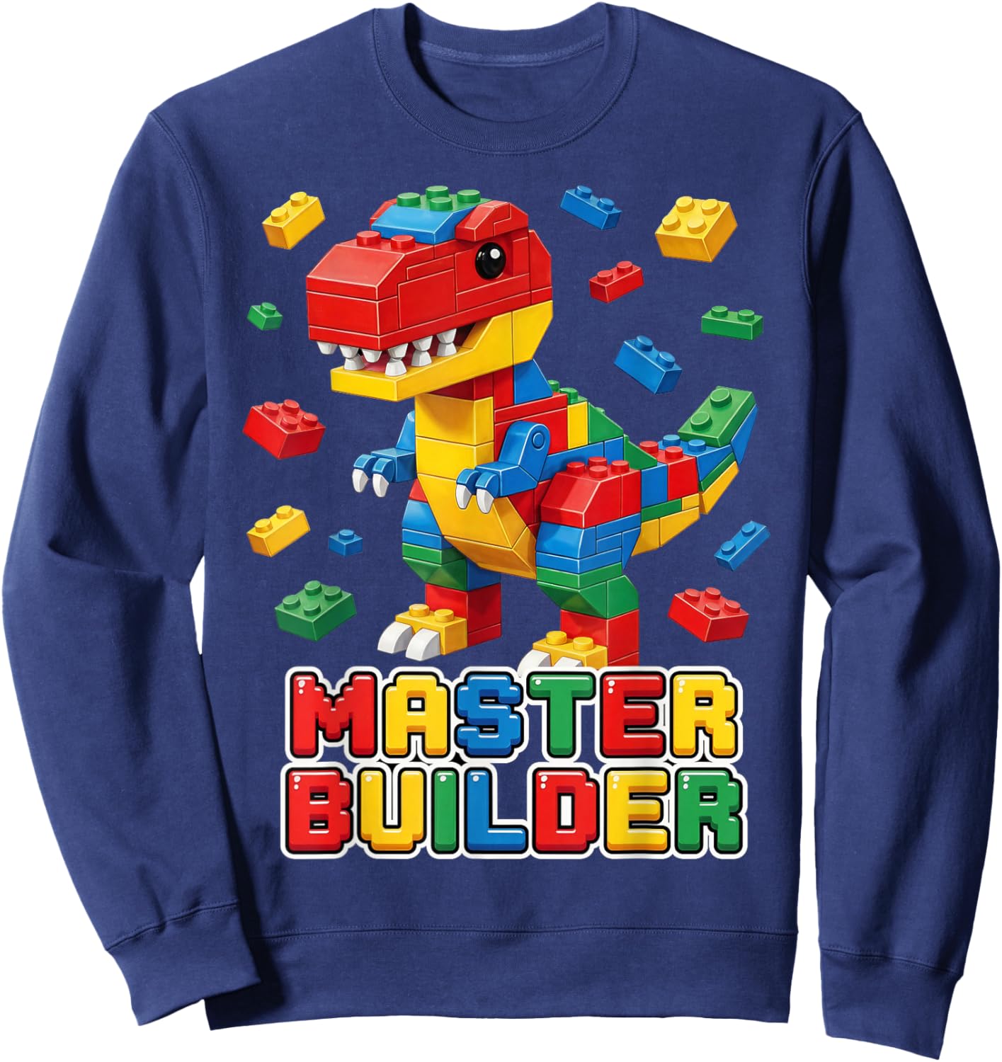 Trex Master Builder Kids Boys Building Bricks T Rex Dinosaur Sweatshirt - Sweatshirt | Navy