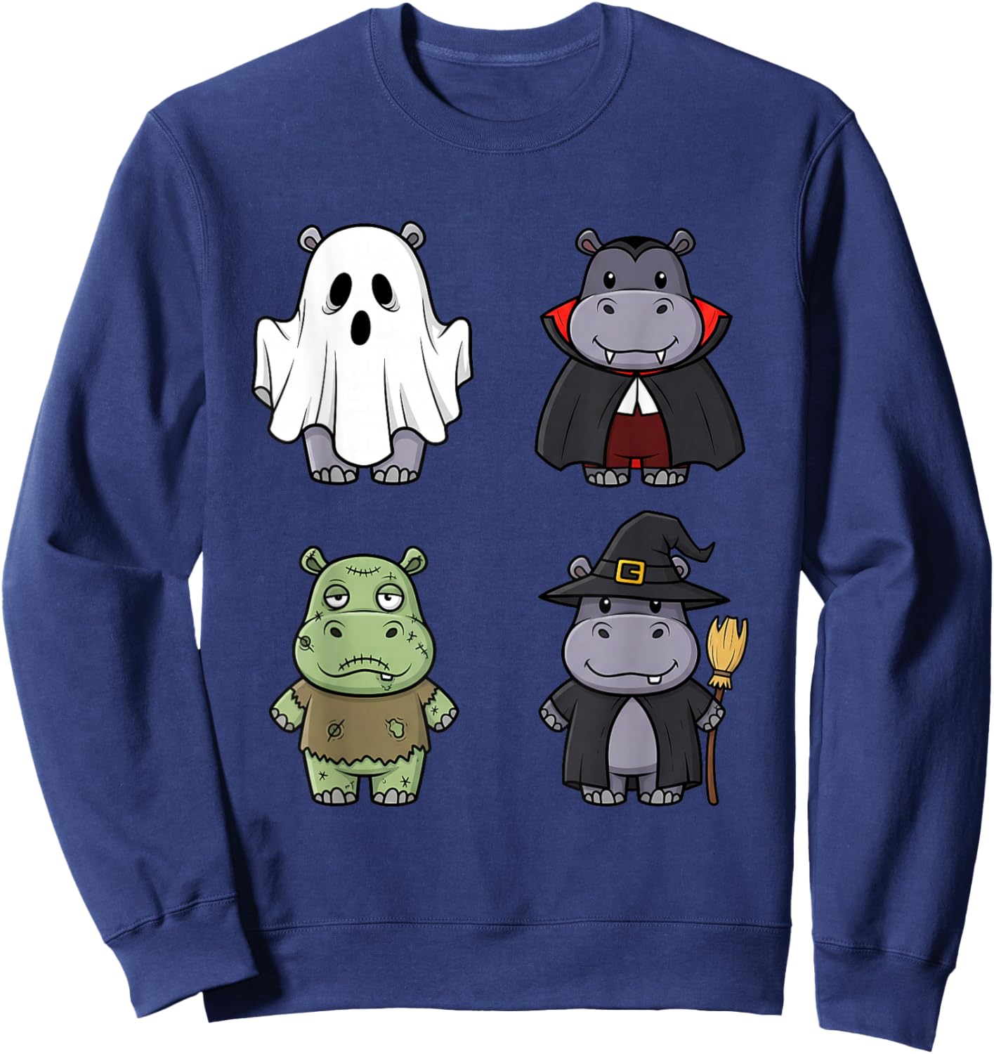 Funny Hippo Spooky Ghost Boo Horror Pumpkin Hippo Halloween Sweatshirt - Sweatshirt | Navy