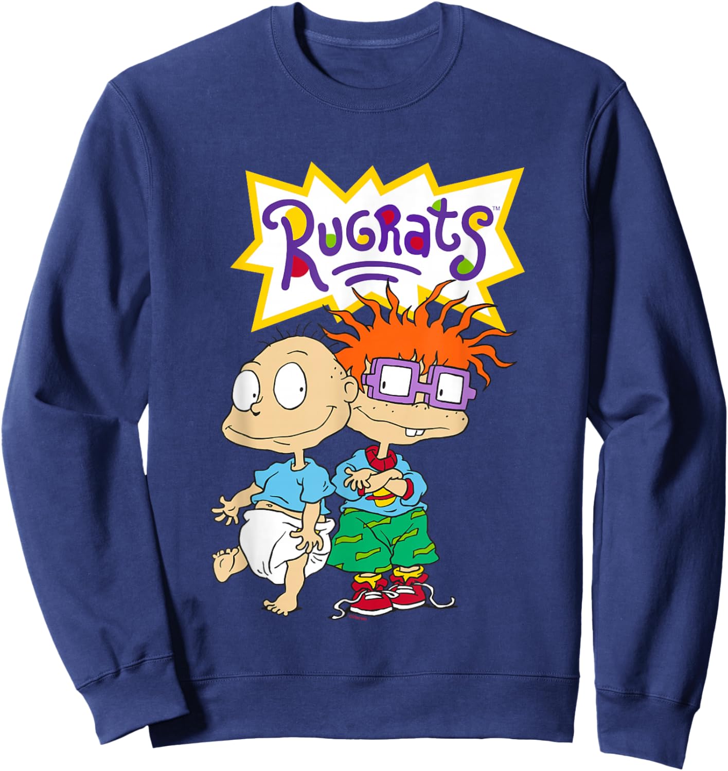 Rugrats Iconic Best Friends Tommy Chuckie Big Chest Logo Sweatshirt - Sweatshirt | Navy