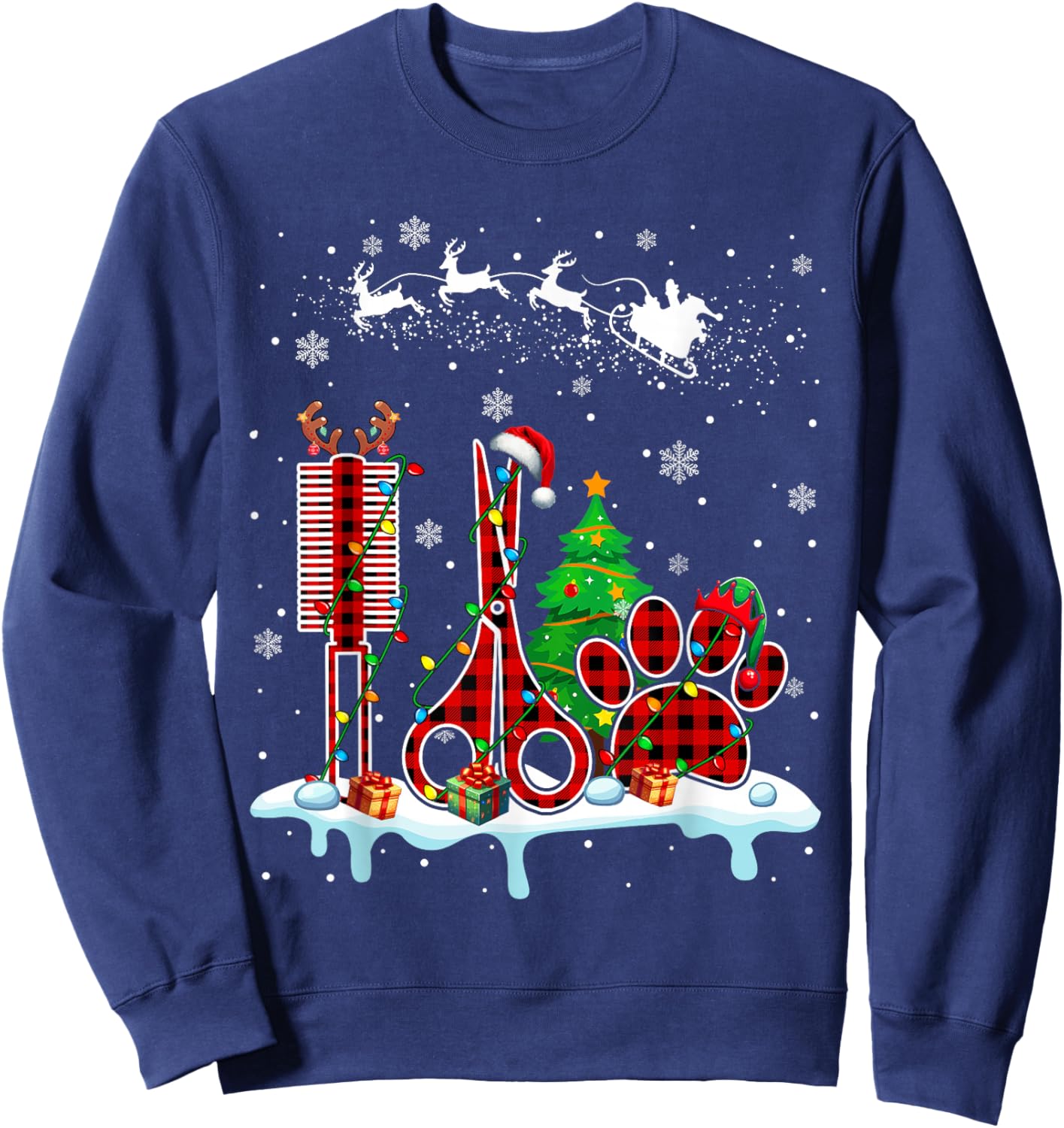 Santa Elf Reindeer Dog Groomer Tools Christmas Job Team Sweatshirt - Sweatshirt | Navy